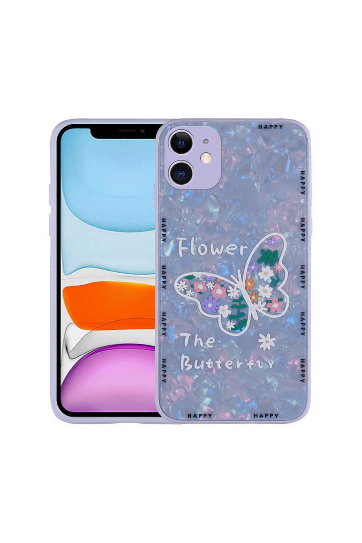 iPhone 12 Uyumlu Desenli Sert Silikon NVTH Mumila Kılıf-Lilac Flower
