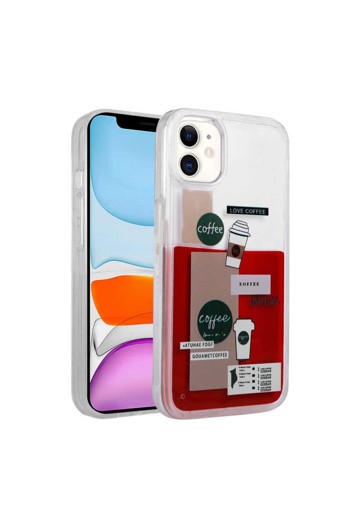 iPhone 12 Uyumlu Desenli Sıvılı NVTH Drink Silikon Kılıf-NO1