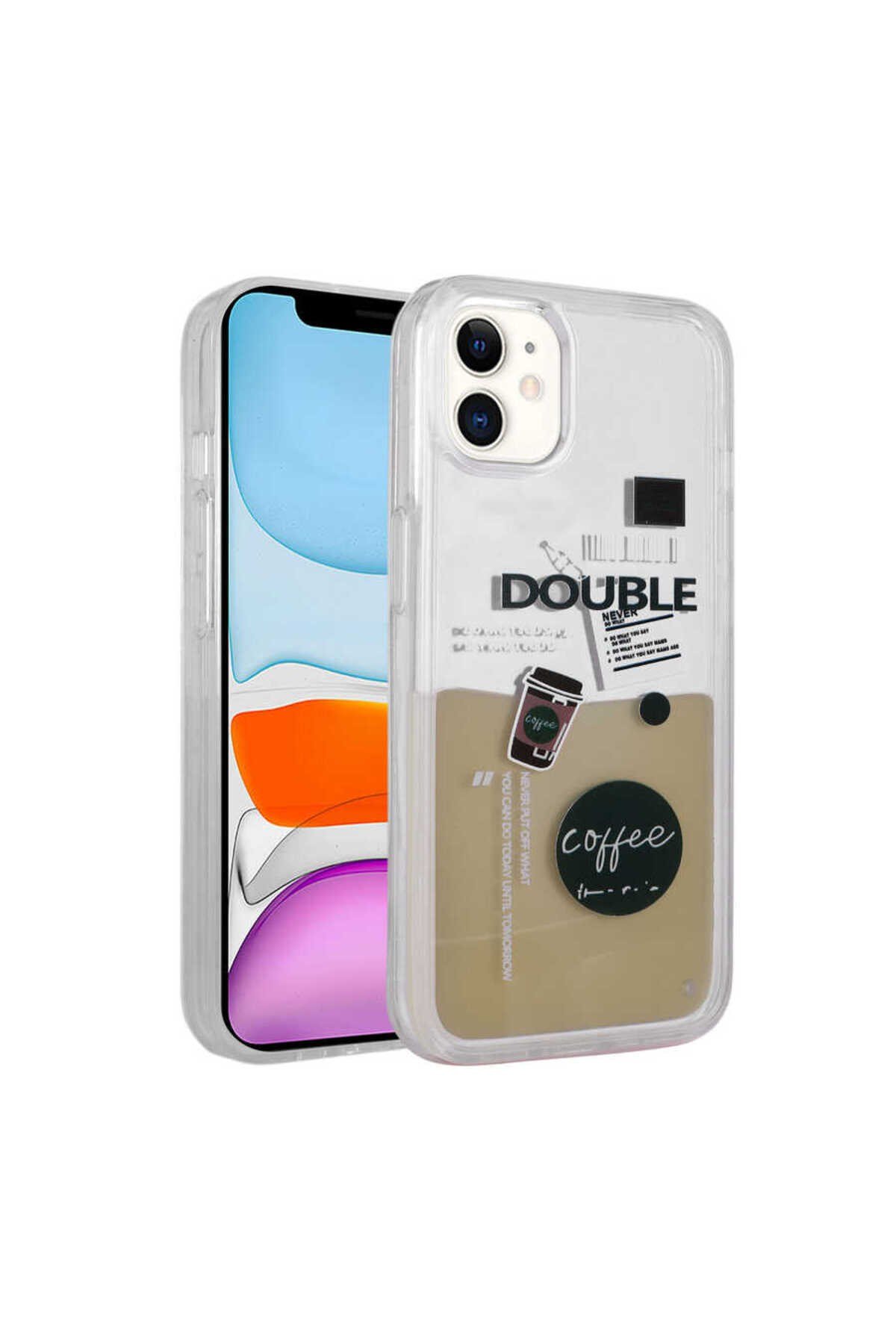iPhone 12 Uyumlu Desenli Sıvılı NVTH Drink Silikon Kılıf-NO3