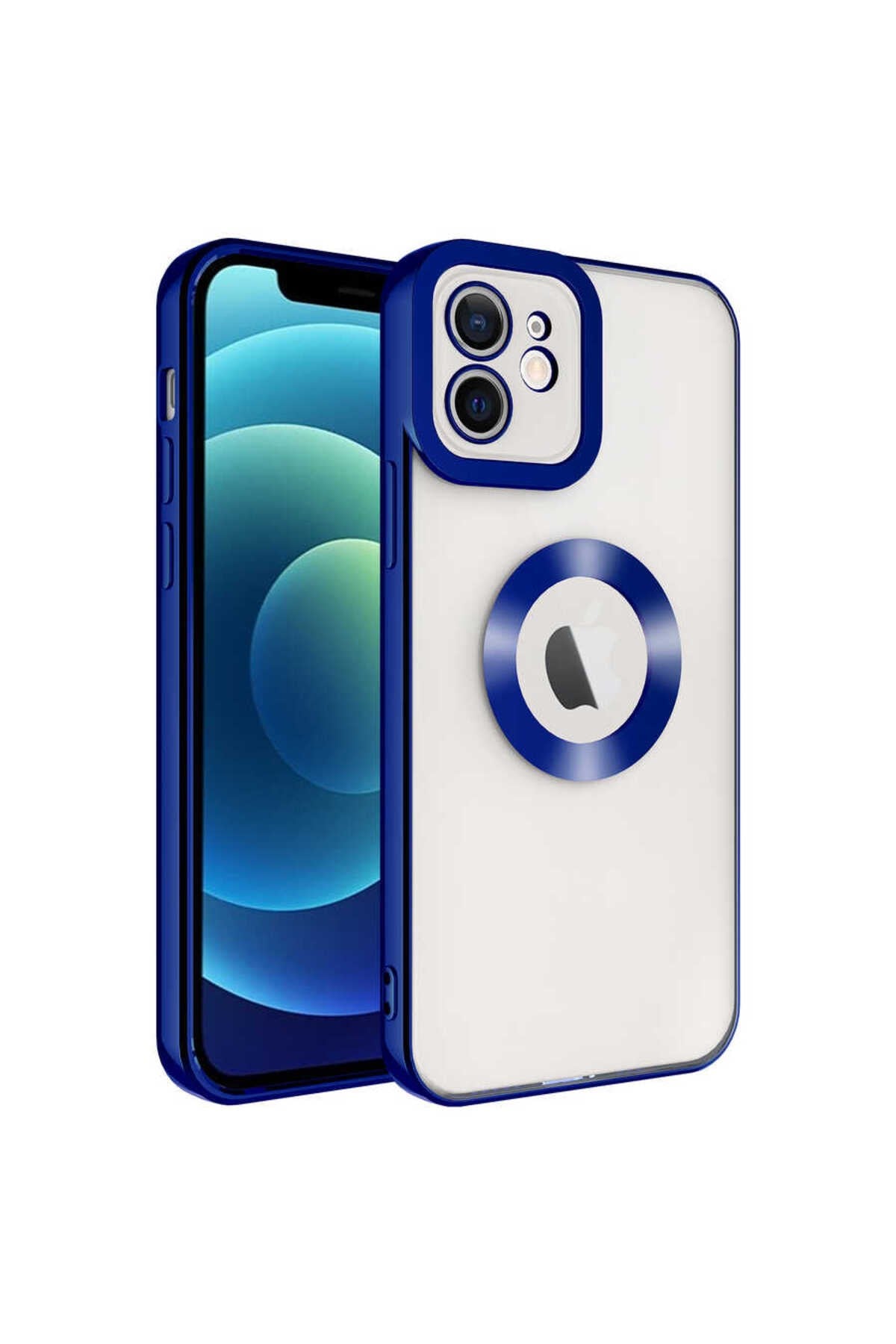 iPhone 12 Uyumlu Kamera Korumalı Logo Gösteren NVTH Omega Kılıf-Mavi