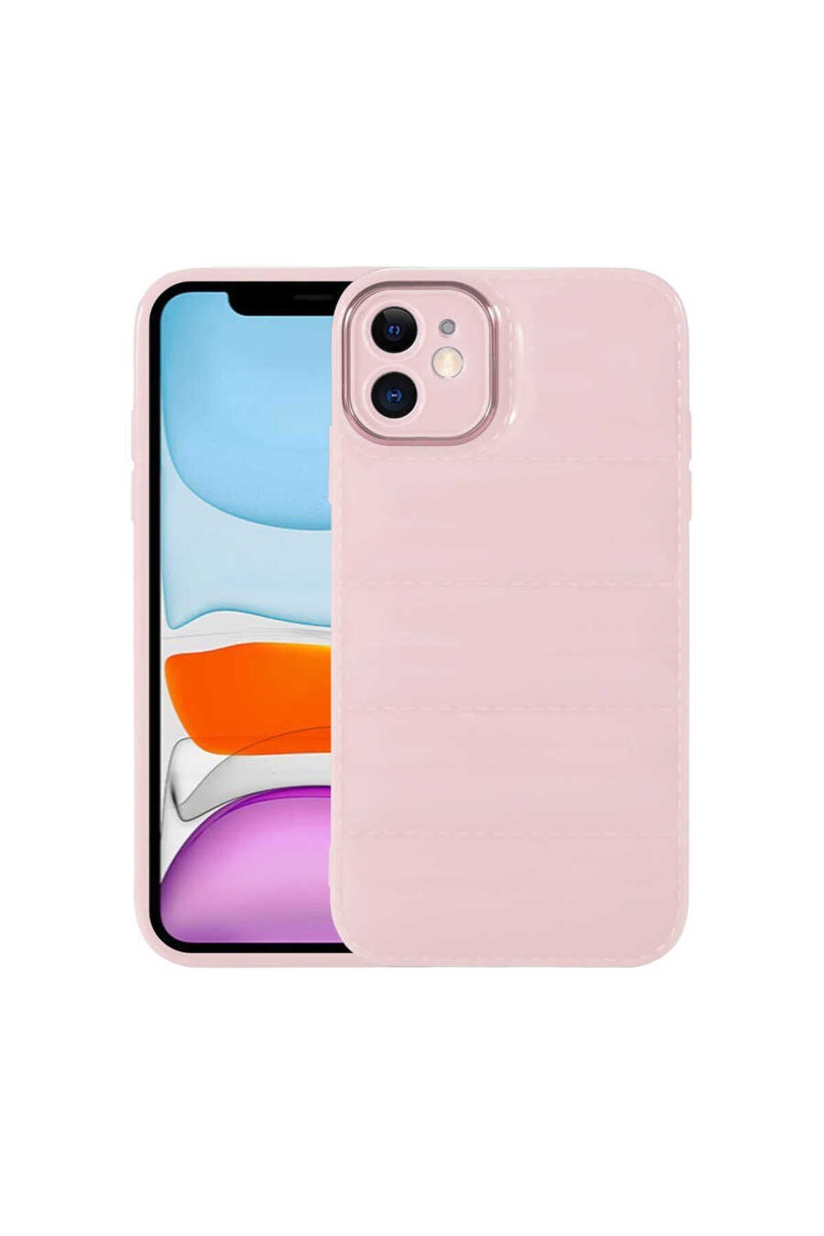iPhone 12 Uyumlu Kamera Korumalı Parlak AiHTTg'li NVTH Galya Kılıf-Pembe