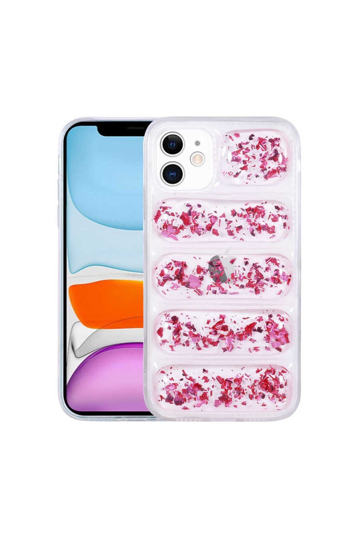 iPhone 12 Uyumlu Kamera Korumalı Simli AiHTTg'li NVTH Dalga Kılıf-Pembe Koyu