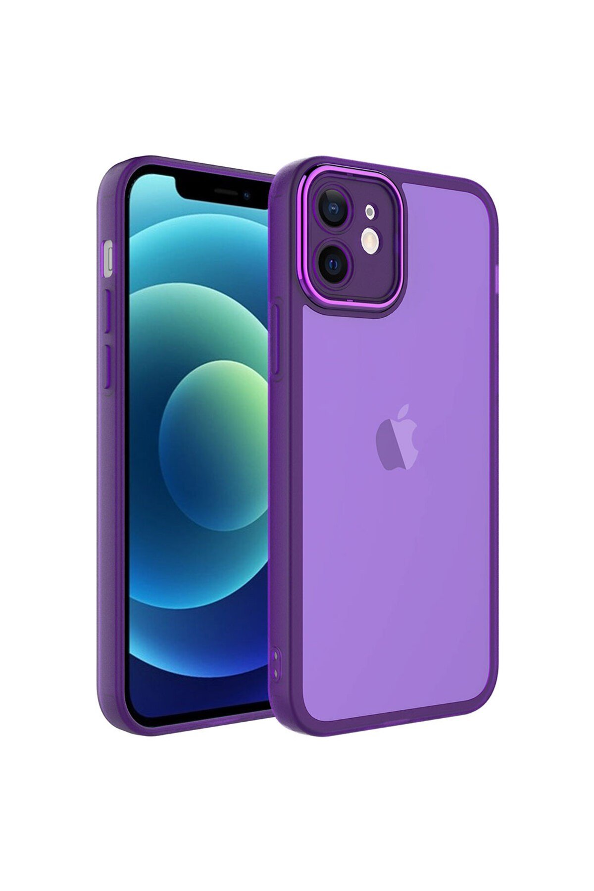 iPhone 12 Uyumlu Kamera Korumalı Transparan NVTH Post Kılıf-Derin Mor