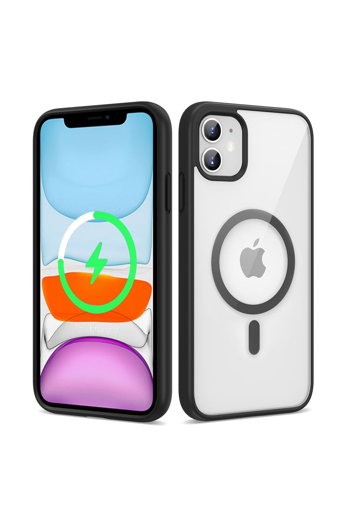 iPhone 12 Uyumlu Magsafe Wireless Şarj Özellikli Silikon NVTH Ege Kılıf-Siyah