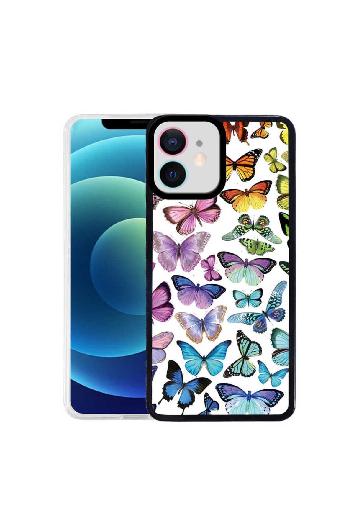iPhone 12 Uyumlu NVTH M-Fit Desenli Kılıf-Butterfly No3