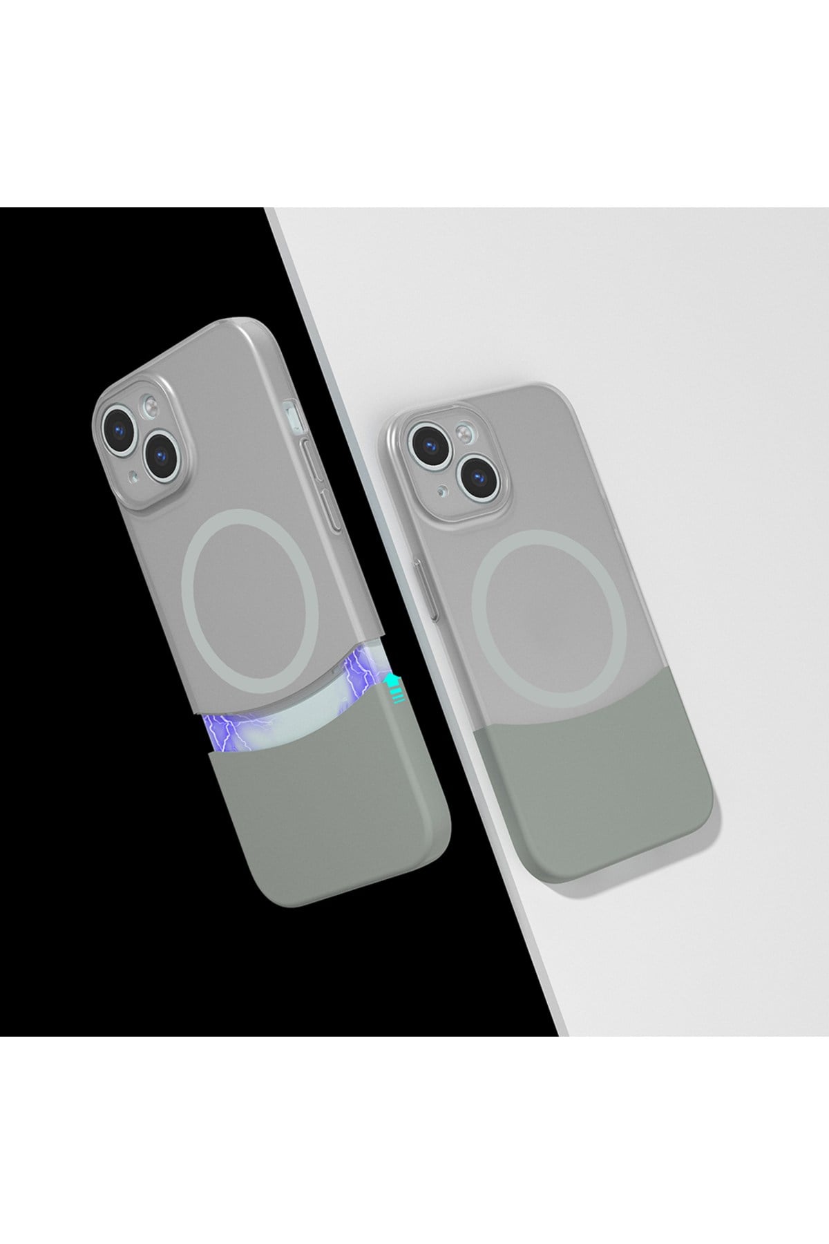iPhone 13 Kılıf M-Safe Şarj Özellikli Mıknatıslı NVTH Duble Kapak - Gri