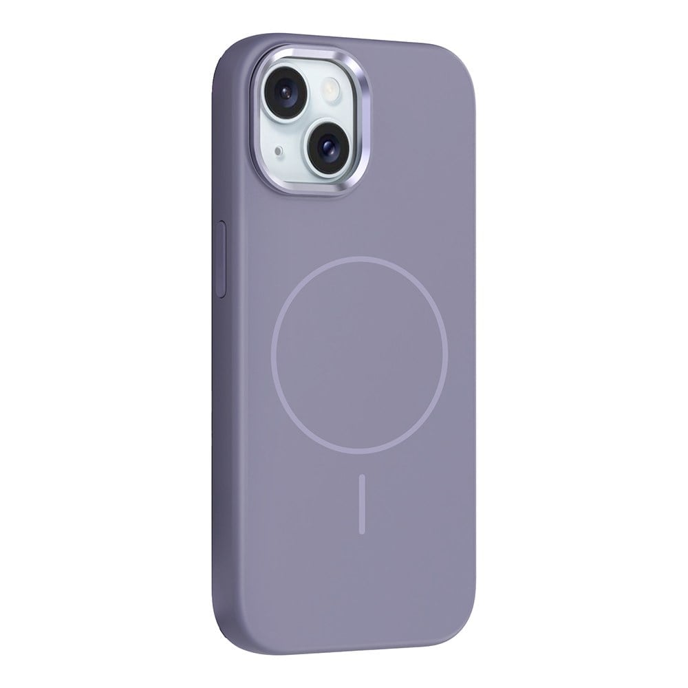 iPhone 13 Kılıf M-Safe Şarj Özellikli Metal Kamera Çerçeveli NVTH Edi Silikon Kapak - Lavendery Gray