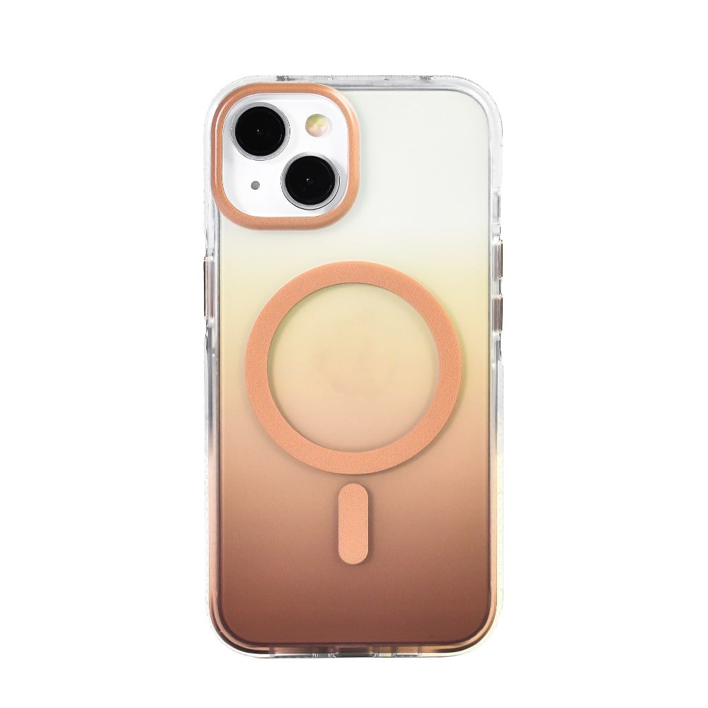iPhone 13 Kılıf M-safe Şarj Özellikli Transparan Renk Geçişli NVTH Toros Kapak - Gold