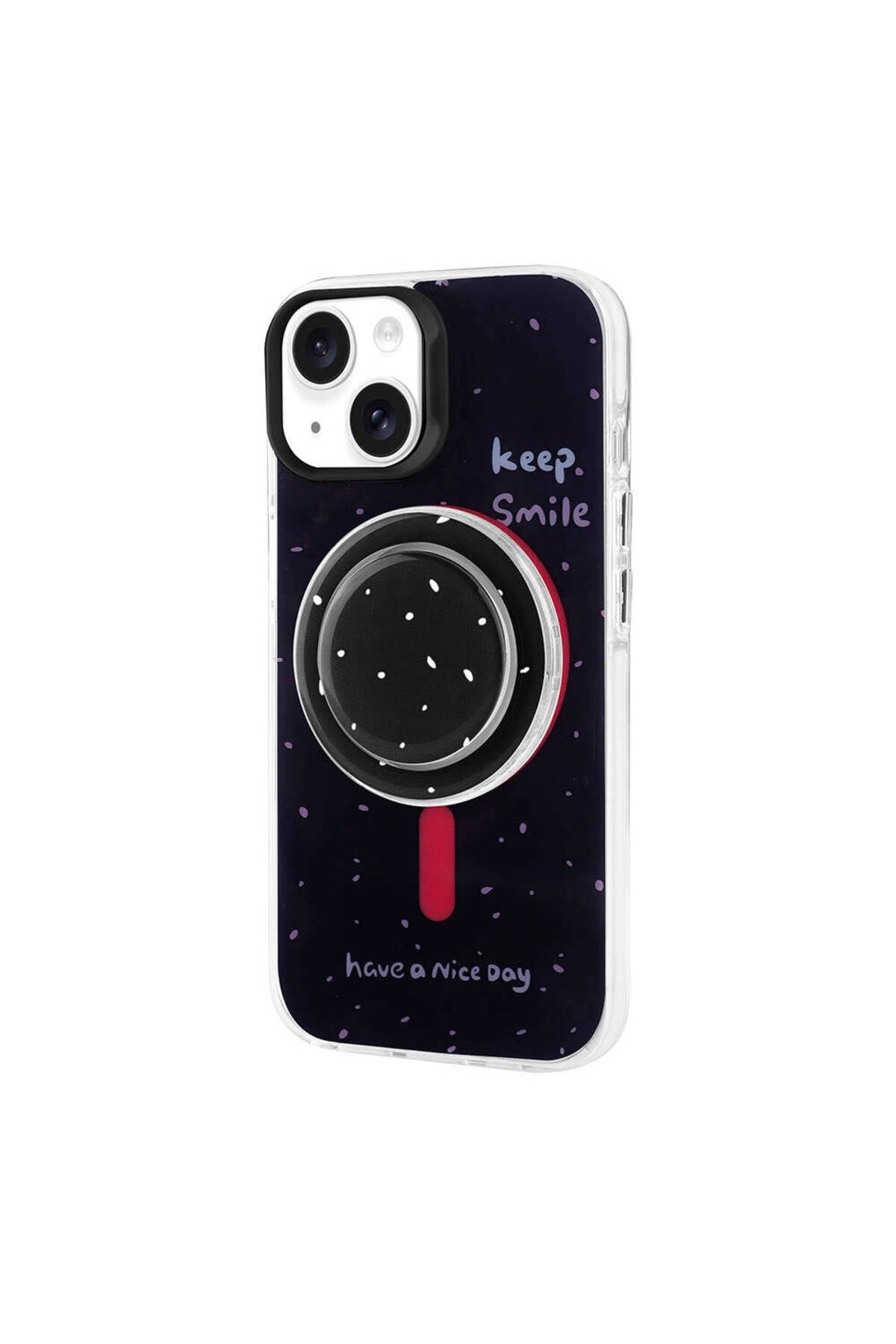iPhone 13 NVTH Magsafe Şarj Özellikli Tak-Çıkar Pop Soketli NVTH Tiktok Kılıf-Siyah