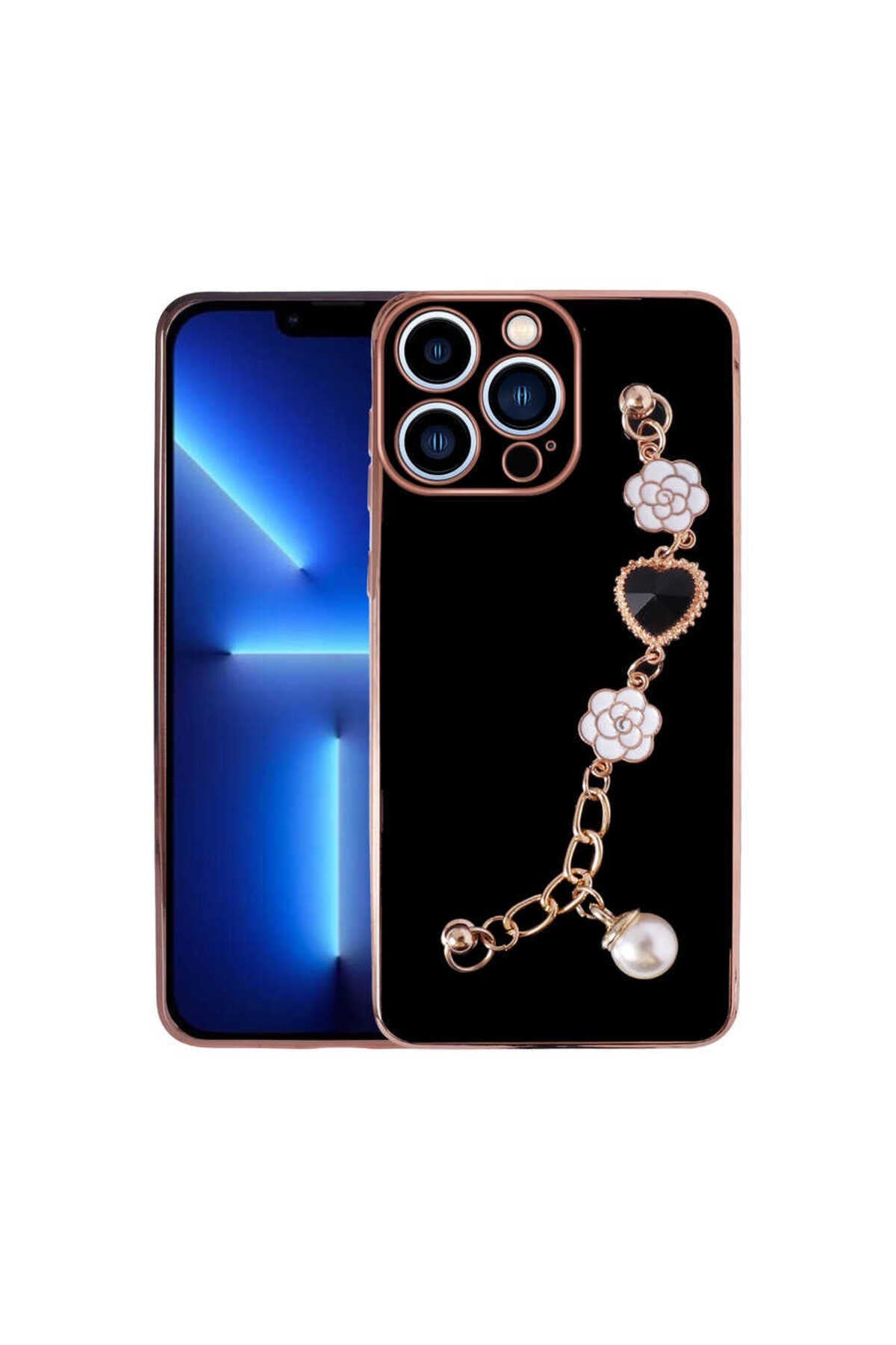 iPhone 13 Pro Max Uyumlu El Tutamaçlı Kamera Korumalı NVTH Taka Silikon Kılıf-Siyah