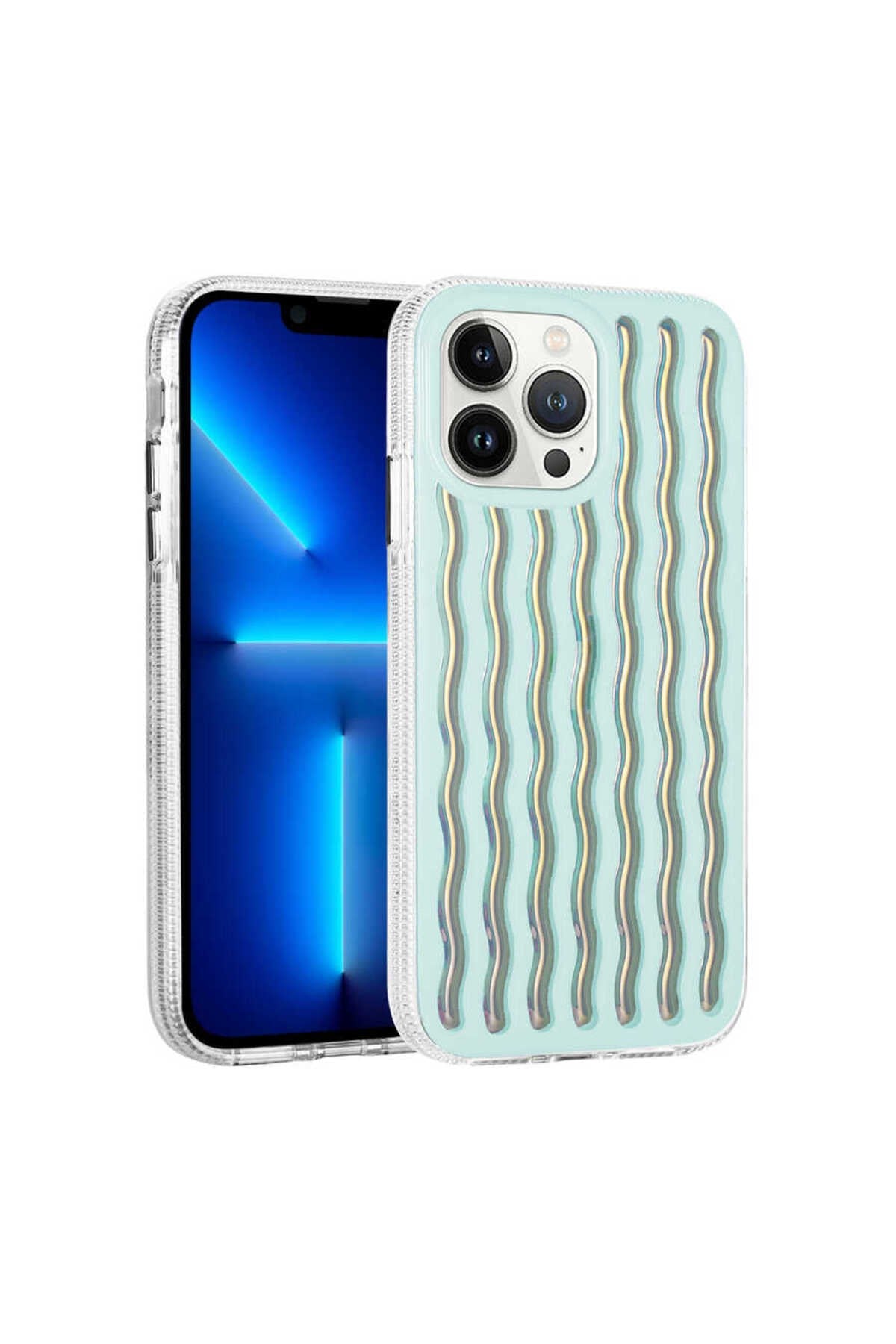 iPhone 13 Pro Max Uyumlu Kabartmalı Dalga Tasarımlı Silikon NVTH İsmira Kılıf-NO4