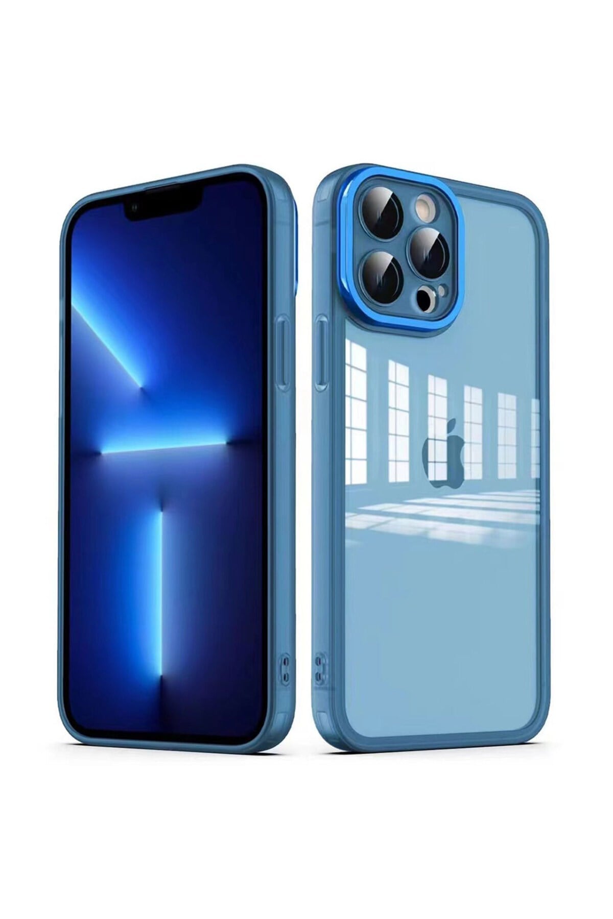 iPhone 13 Pro Max Uyumlu Kamera Korumalı Transparan NVTH Post Kılıf-Mavi