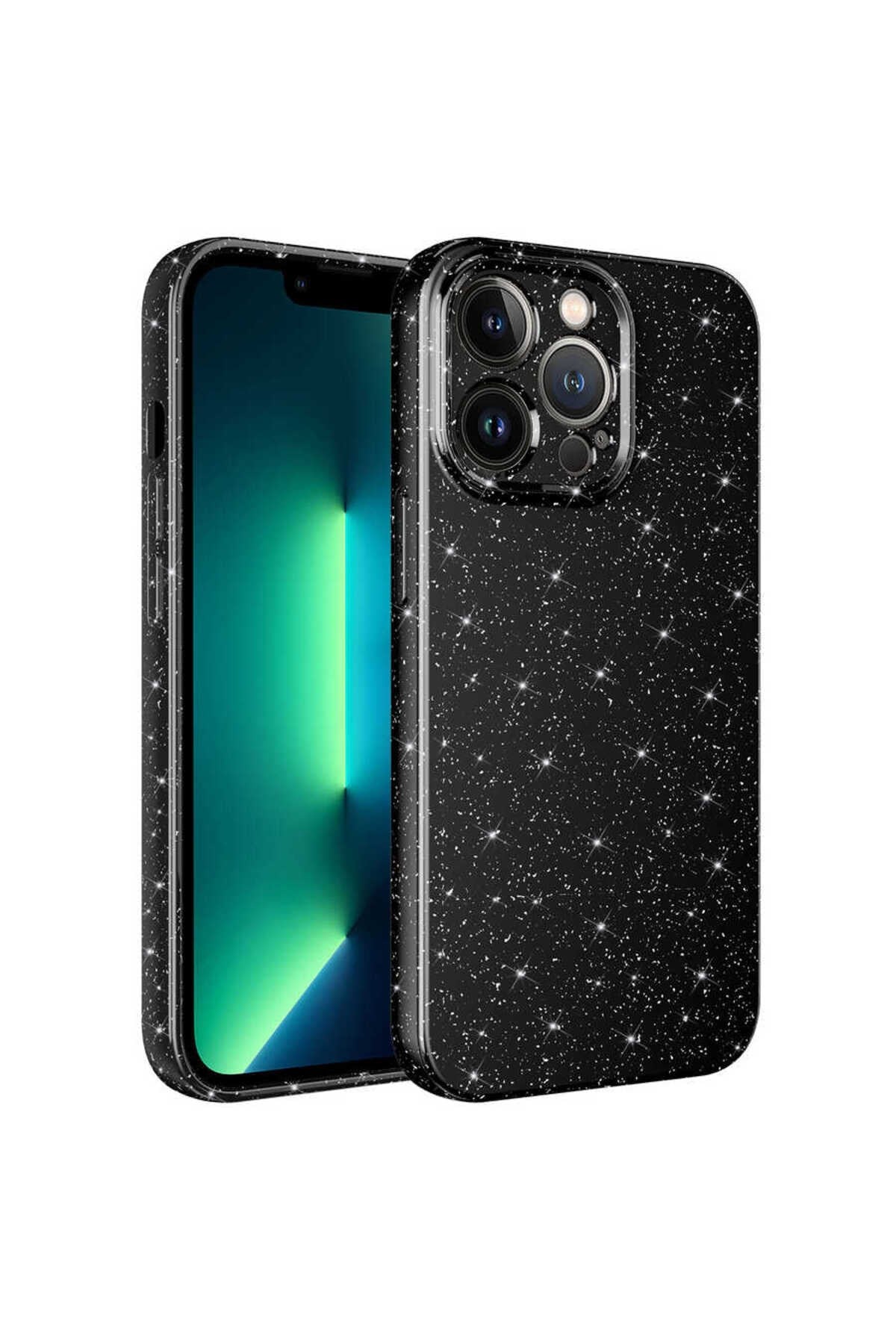 iPhone 13 Pro Max Uyumlu Kamera Korumalı Simli Lüks NVTH Koton Kılıf-Siyah