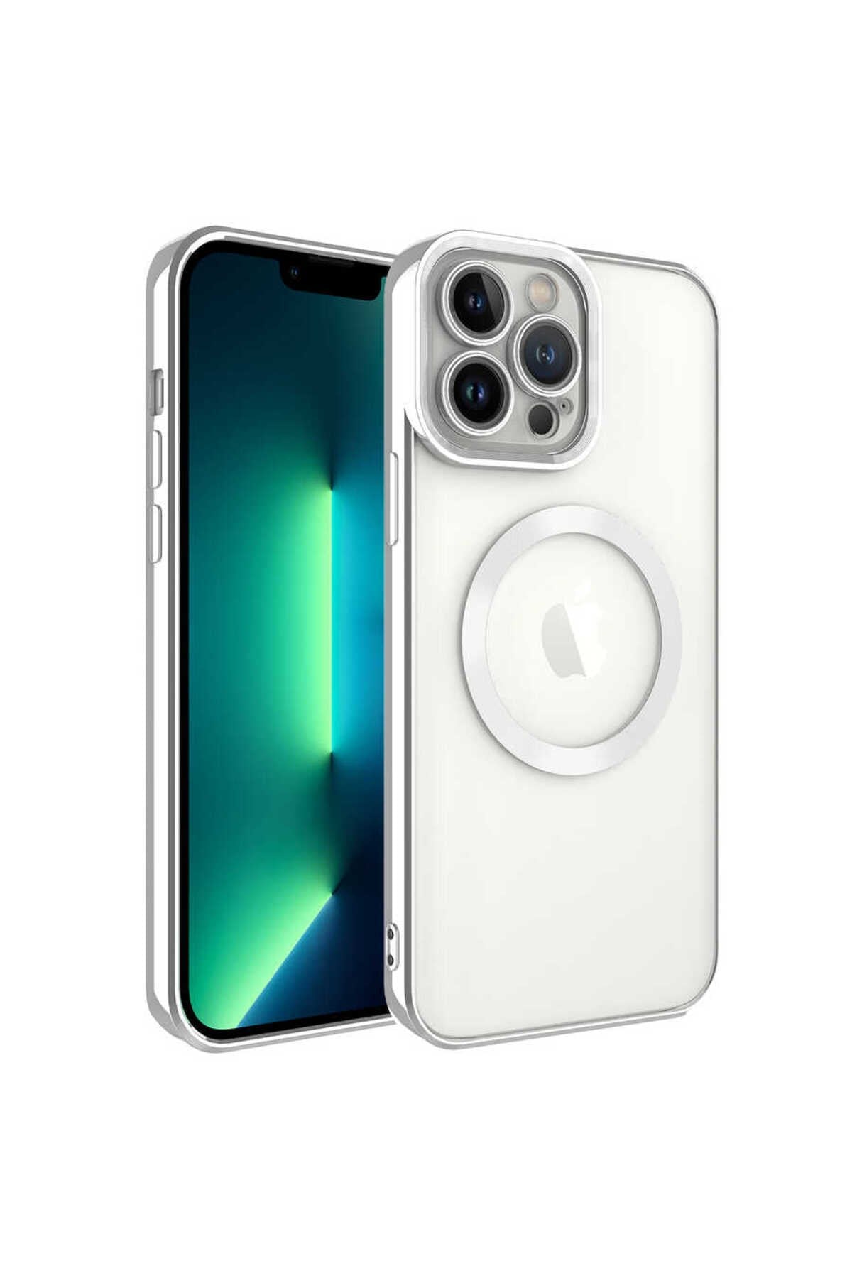 iPhone 13 Pro Max Uyumlu Magsafe Wireless Şarj Özellikli NVTH Setro Silikon-Gümüş
