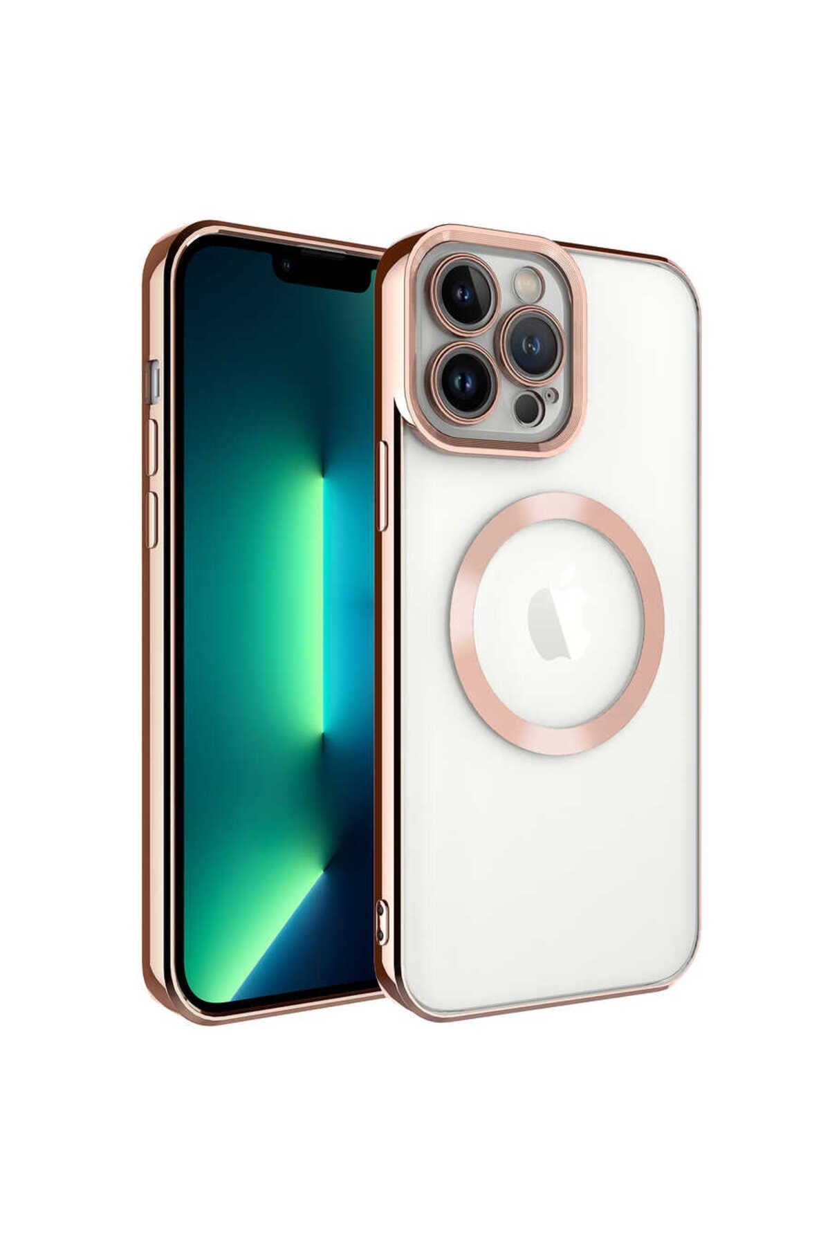 iPhone 13 Pro Max Uyumlu Magsafe Wireless Şarj Özellikli NVTH Setro Silikon-Rose Gold