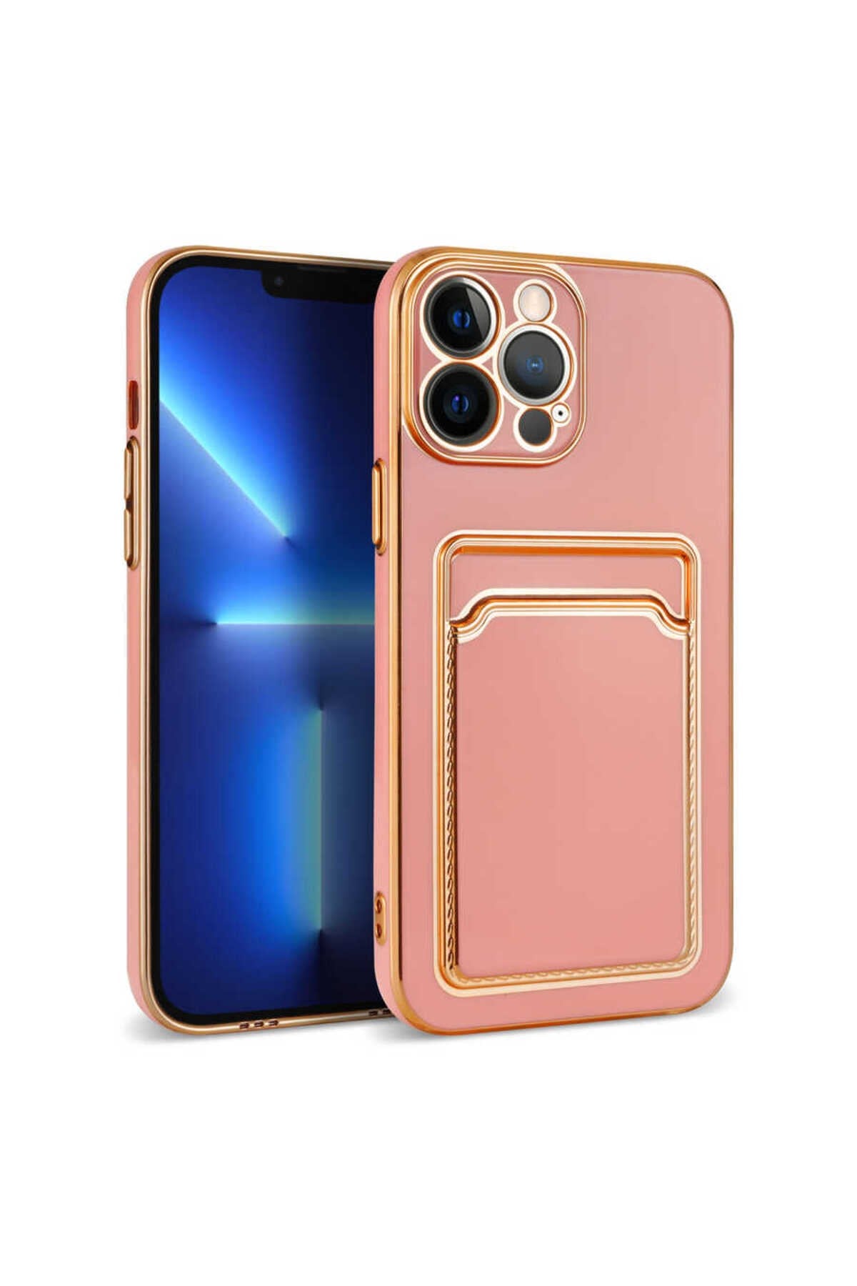 iPhone 13 Pro Max Uyumlu NVTH Bark Kartlıklı Kılıf-Rose Gold
