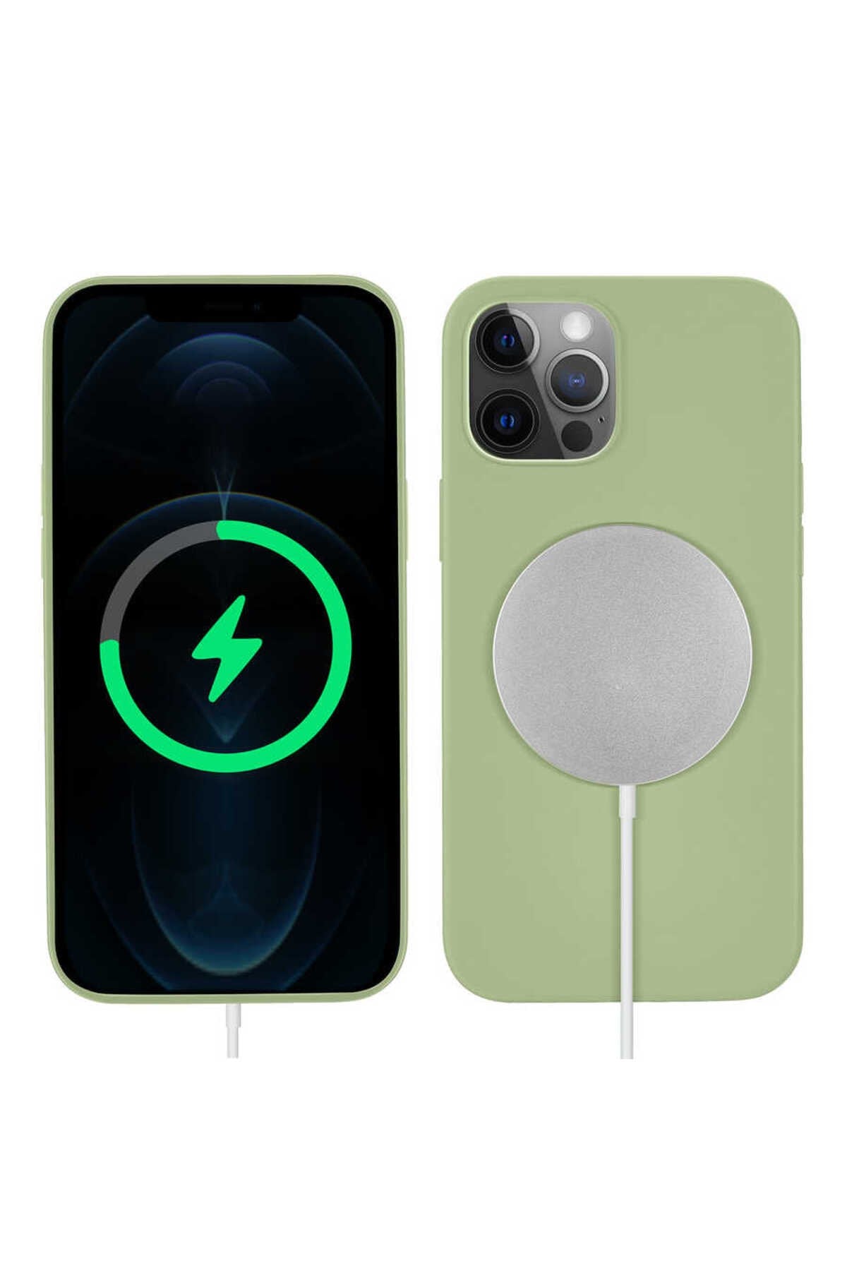 iPhone 13 Pro Max Uyumlu NVTH Silksafe Wireless Kılıf-Açık Yeşil