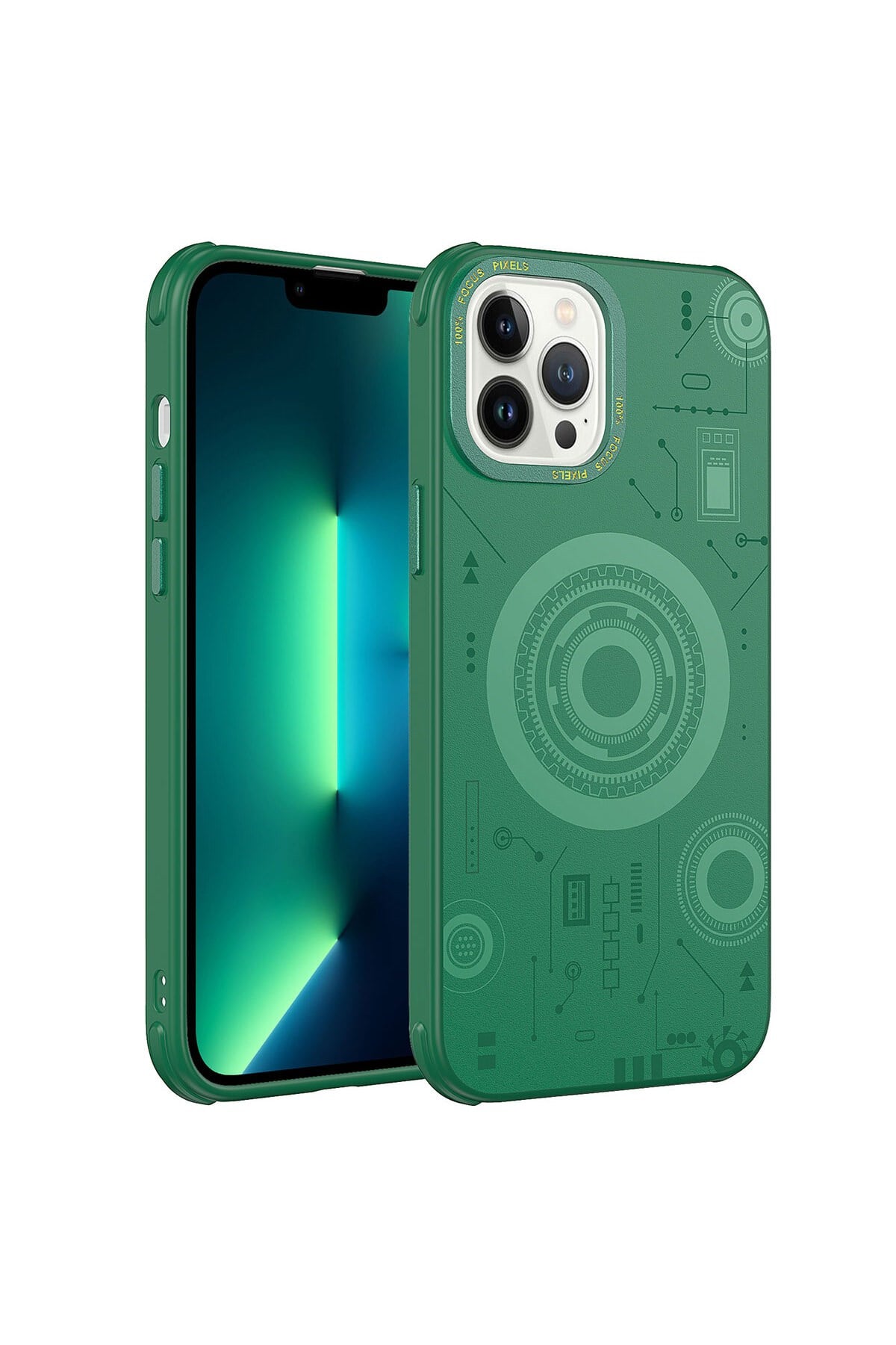 iPhone 13 Pro Max Uyumlu NVTH Wireless Şarj Özellikli Desenli Hot Kılıf-Koyu Yeşil