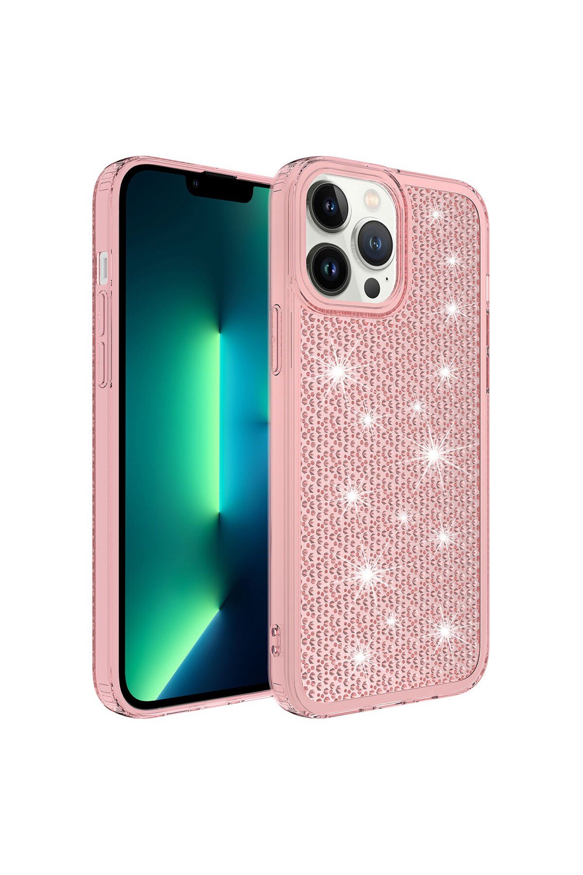 iPhone 13 Pro Uyumlu AiHTTgli Parlak Tasarımlı NVTH Snow Kılıf-Pembe