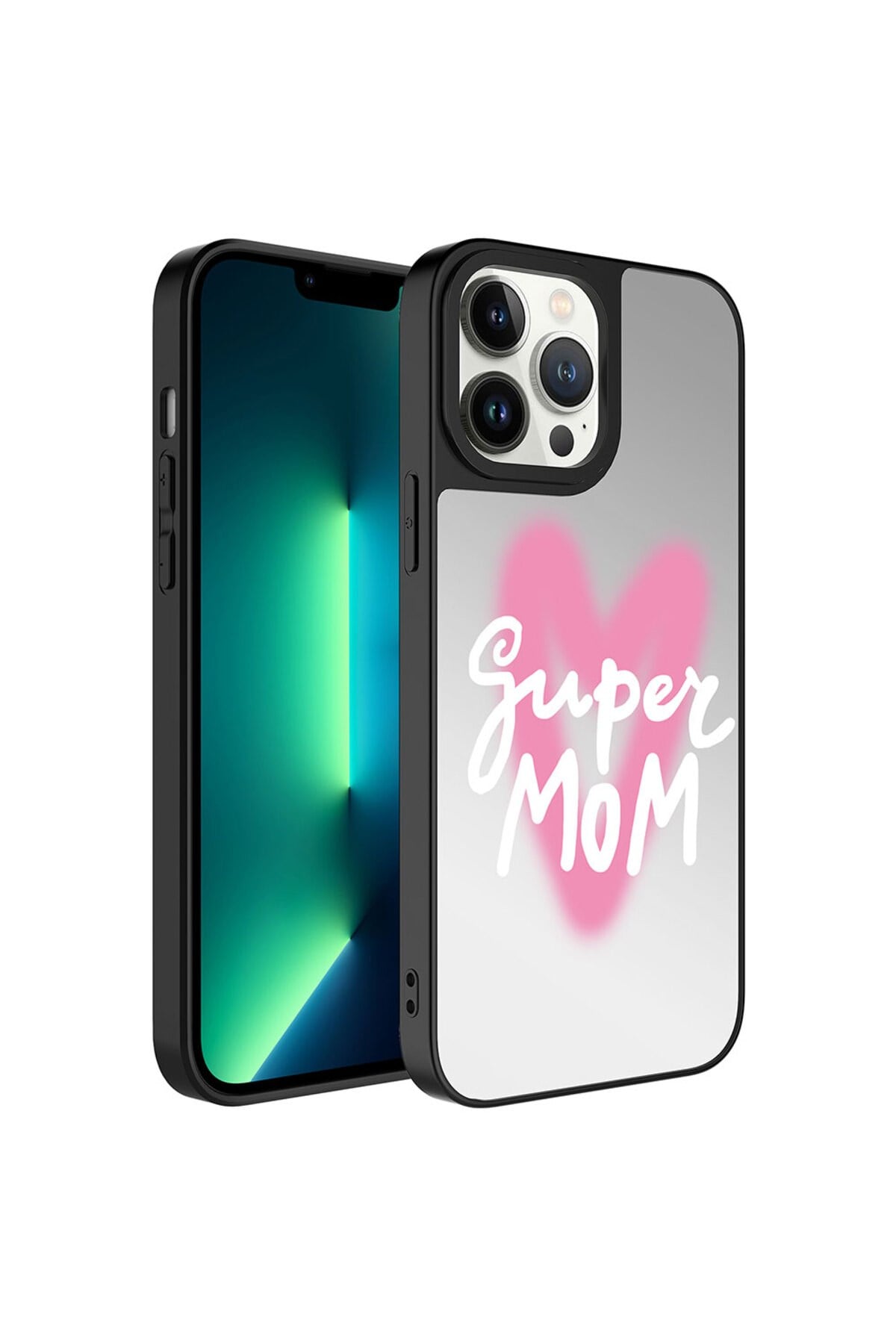 iPhone 13 Pro Uyumlu Aynalı Desenli Kamera Korumalı Parlak NVTH Mirror Kılıf-Süper Anne