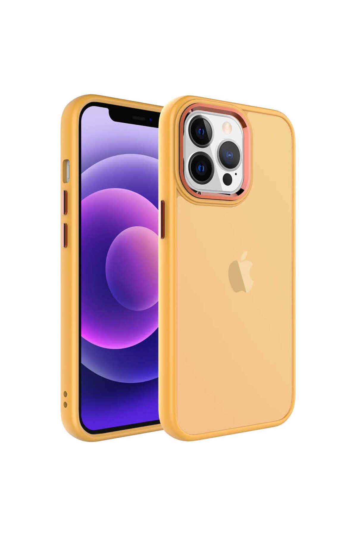 iPhone 13 Pro Uyumlu Buzlu Sert PC NVTH May Kılıf-Turuncu