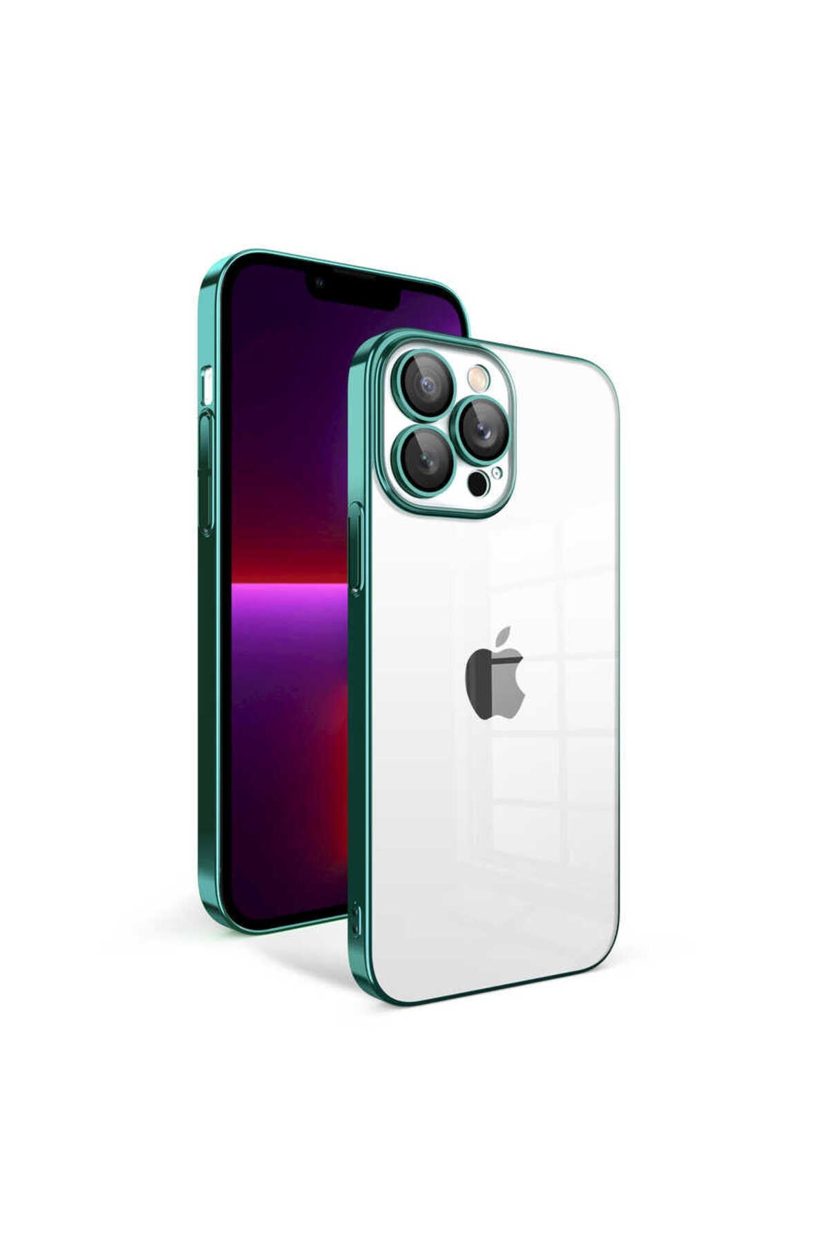 iPhone 13 Pro Uyumlu Kamera Korumalı Renkli Çerçeveli NVTH Garaj Kılıf-Koyu Yeşil
