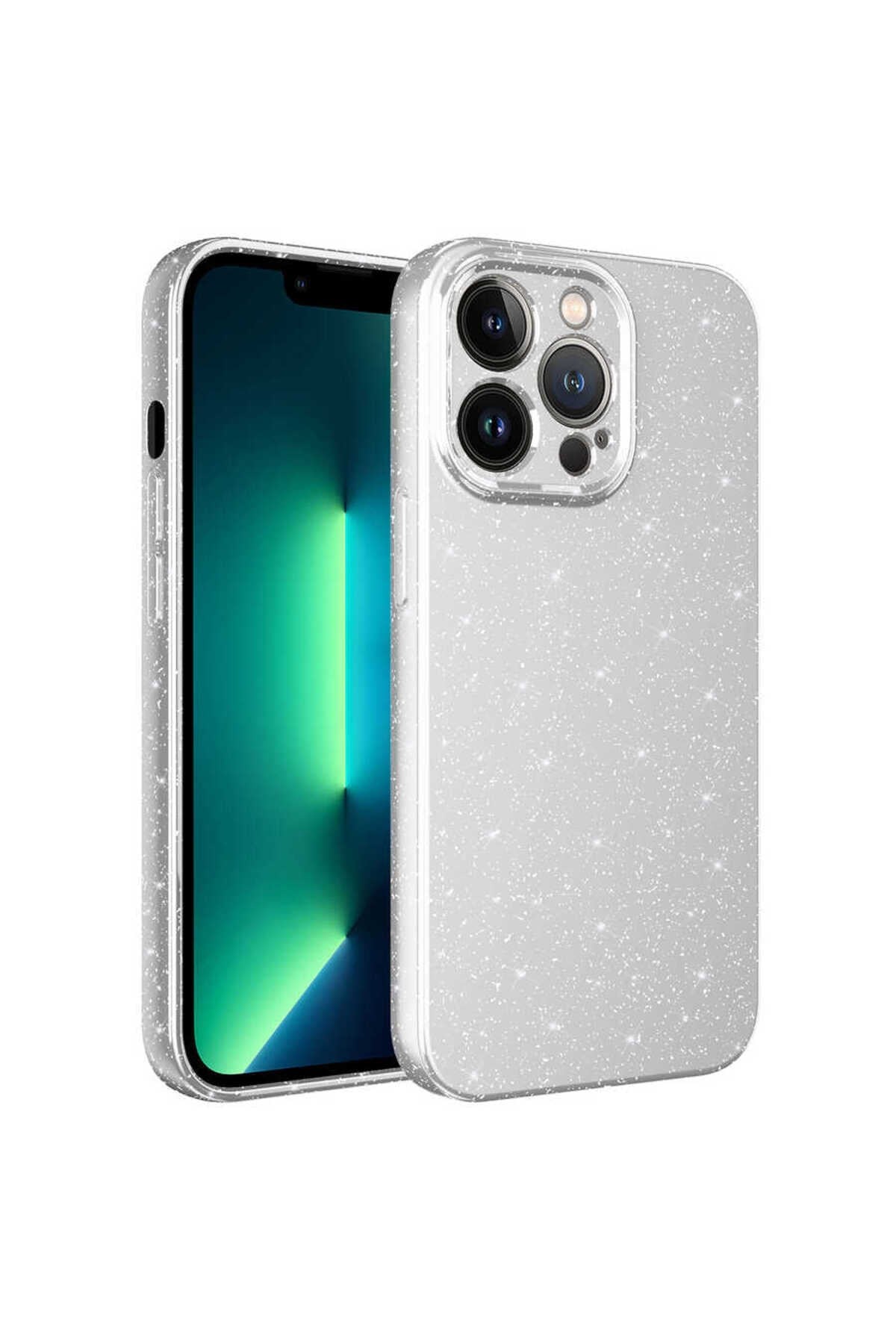 iPhone 13 Pro Uyumlu Kamera Korumalı Simli Lüks NVTH Koton Kılıf-Beyaz