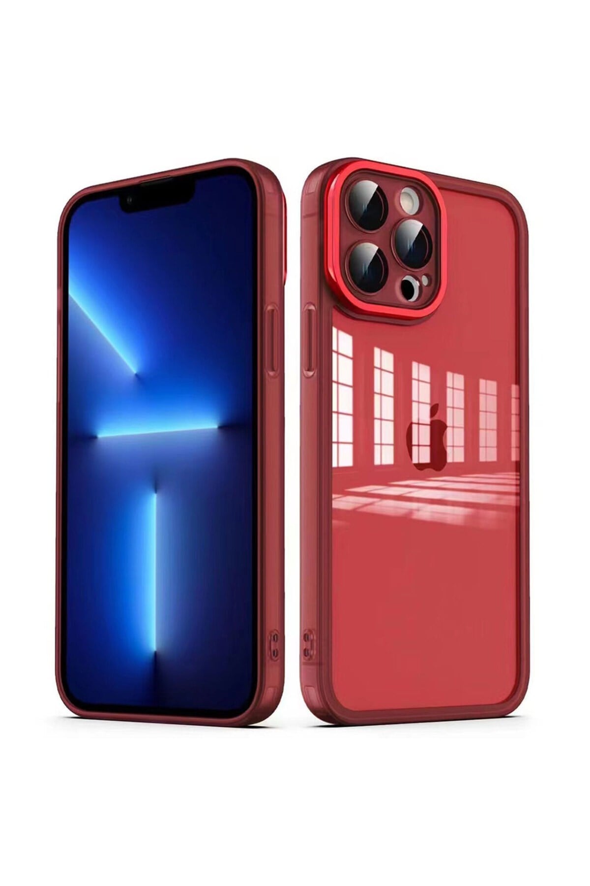 iPhone 13 Pro Uyumlu Kamera Korumalı Transparan NVTH Post Kılıf-Kırmızı