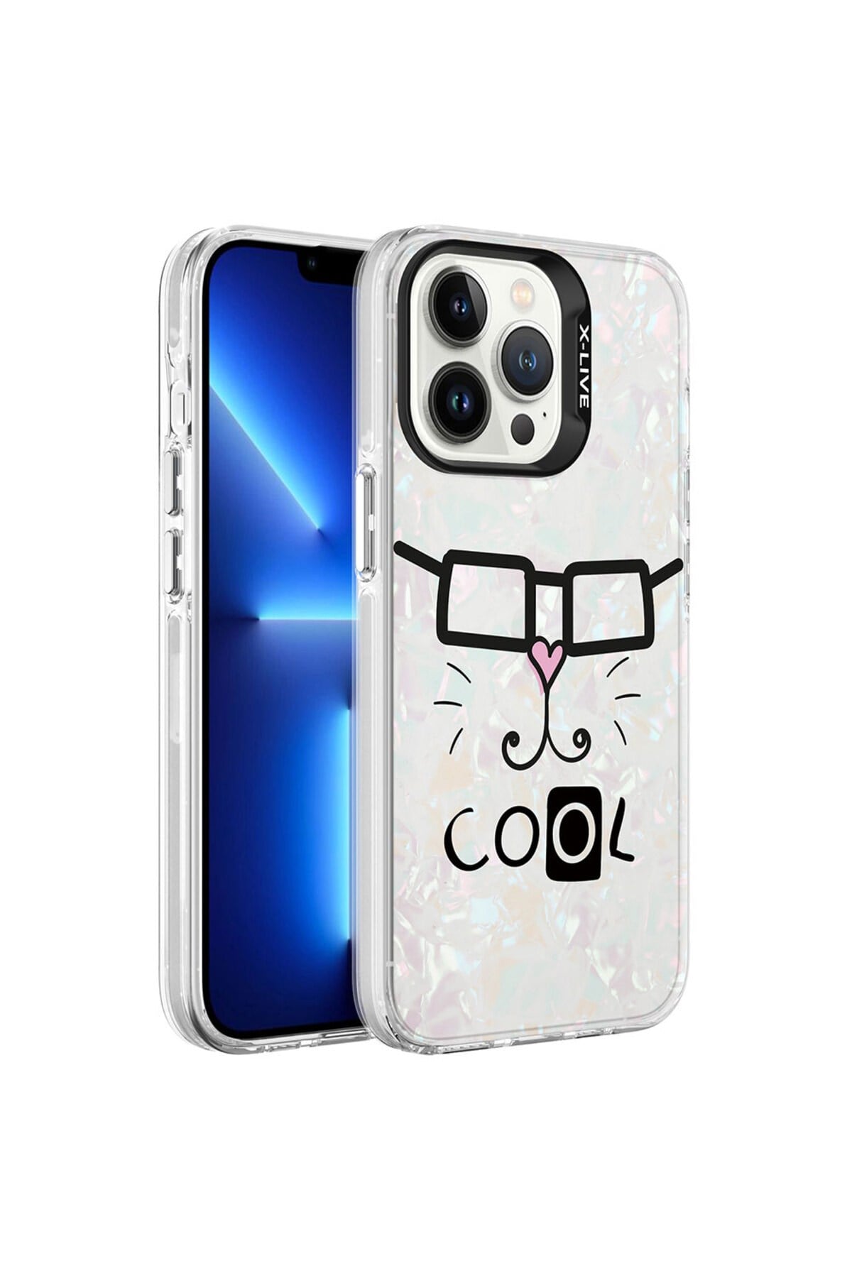 iPhone 13 Pro Uyumlu Mermer Desenli NVTH Marbello Kılıf-Beyaz
