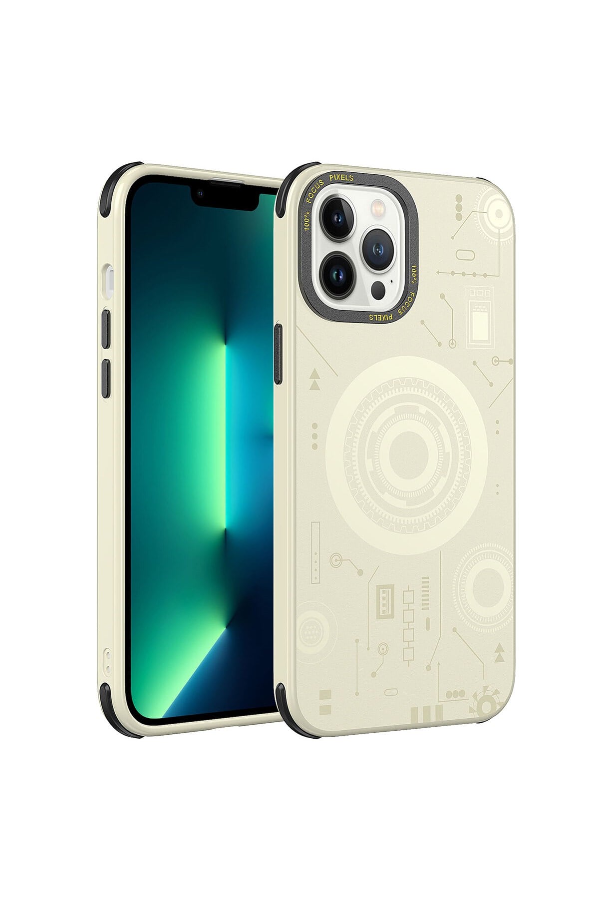 iPhone 13 Pro Uyumlu NVTH Wireless Şarj Özellikli Desenli Hot Kılıf-Gold