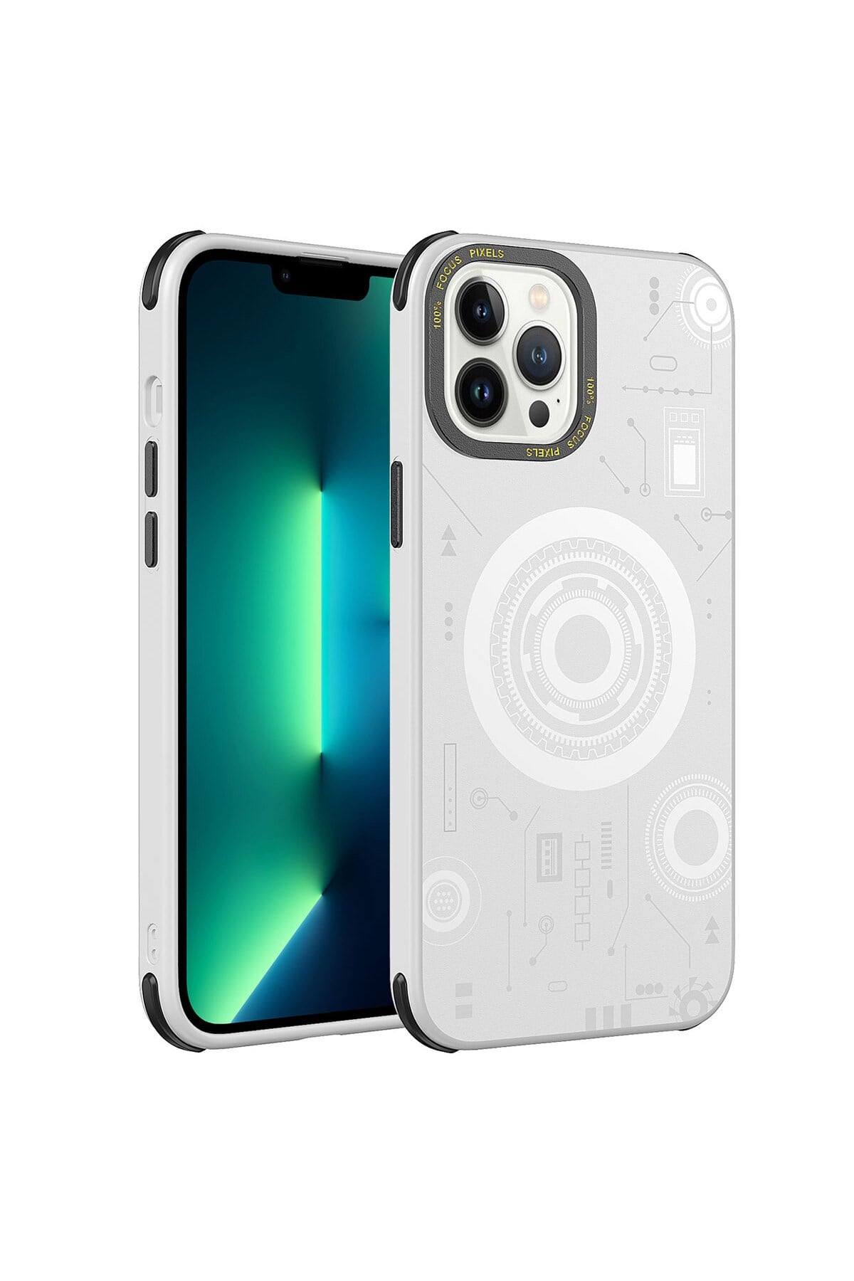 iPhone 13 Pro Uyumlu NVTH Wireless Şarj Özellikli Desenli Hot Kılıf-Beyaz