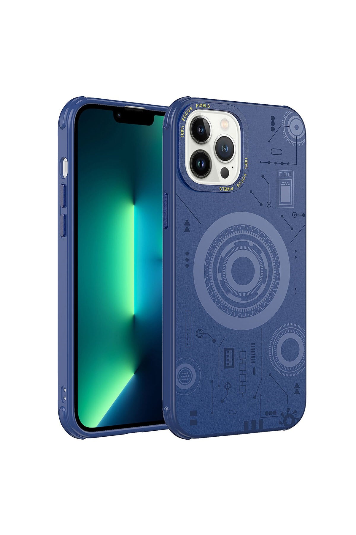 iPhone 13 Pro Uyumlu NVTH Wireless Şarj Özellikli Desenli Hot Kılıf-Lacivert