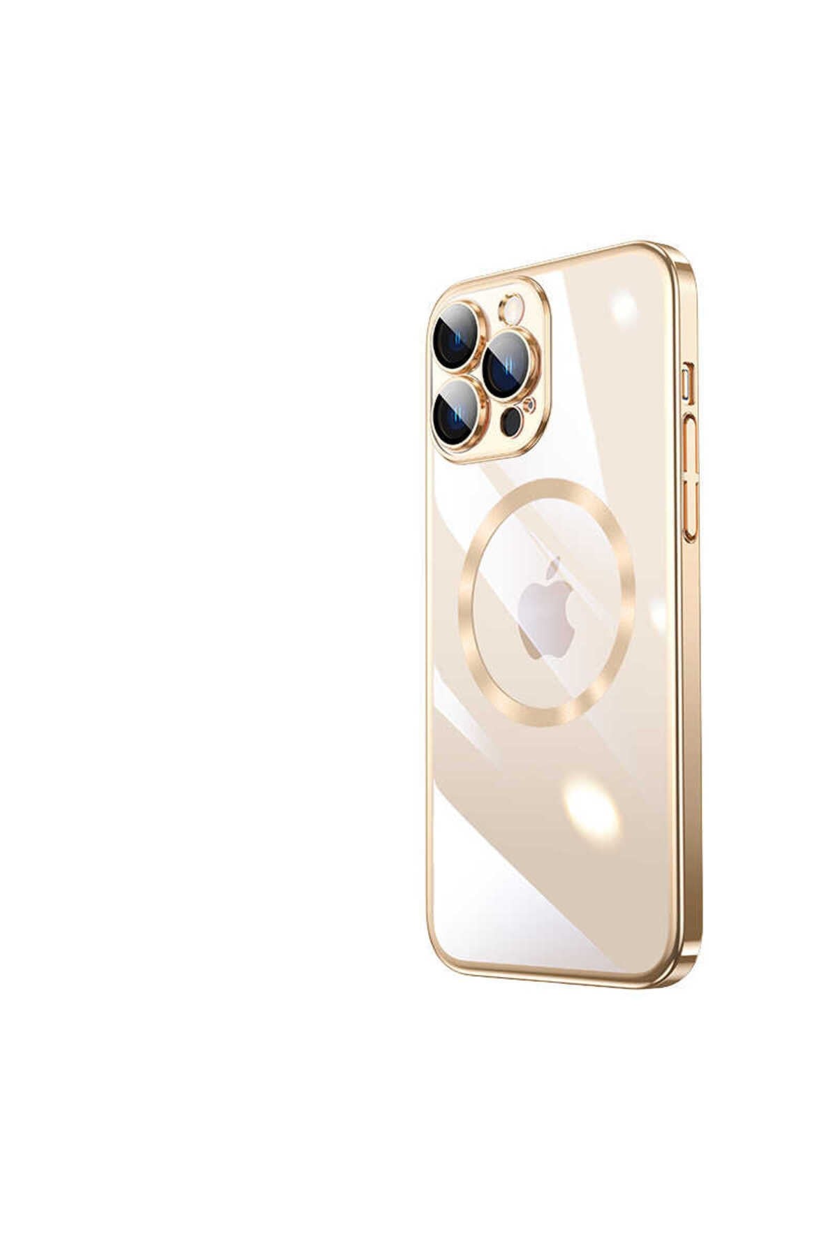 iPhone 13 Pro Uyumlu Wireless Şarj Özellikli Sert PC NVTH Riksos Magsafe Kılıf-Gold