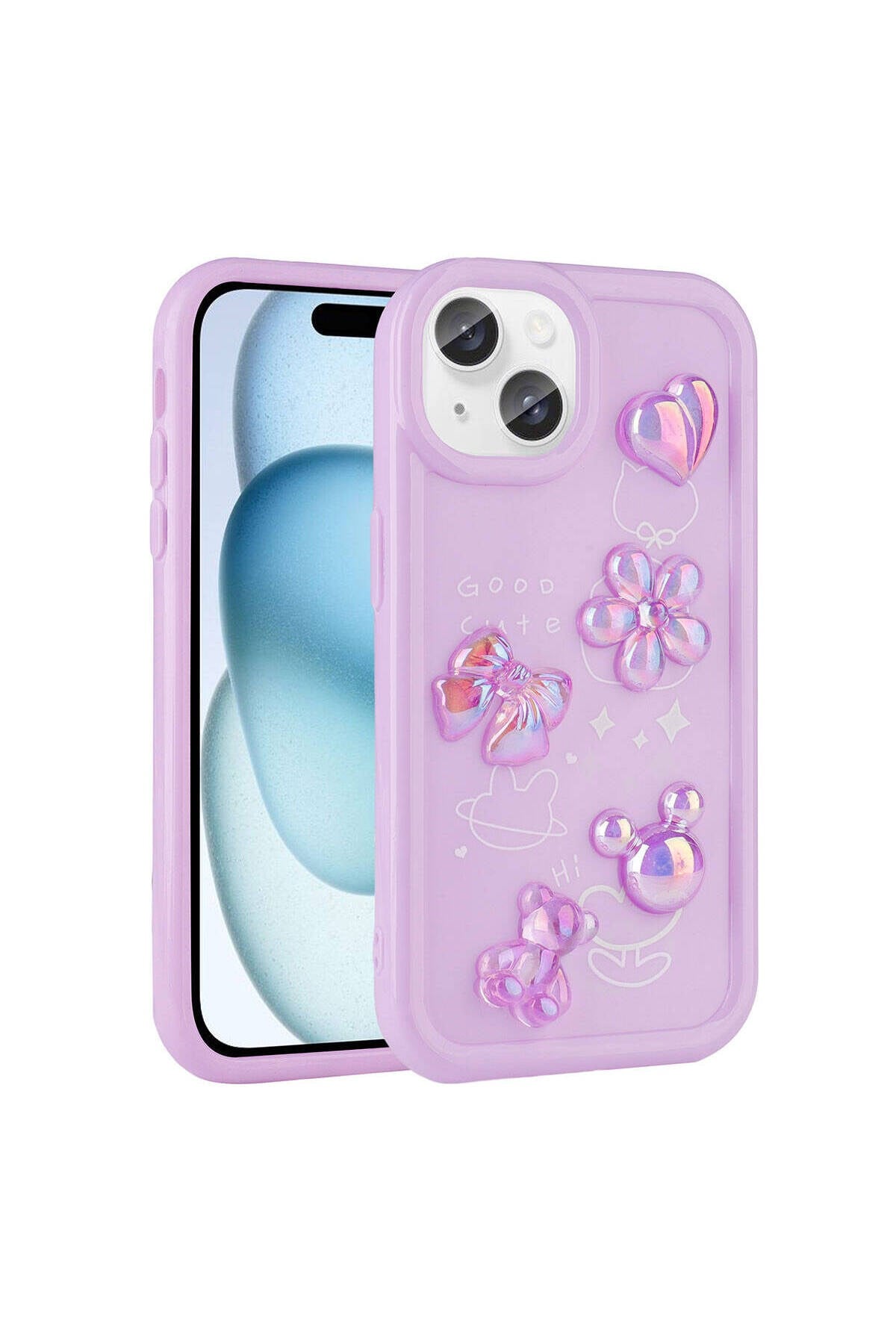 iPhone 13 Uyumlu Kabartma Figürlü Parlak NVTH Toys Silikon Kılıf-Mor