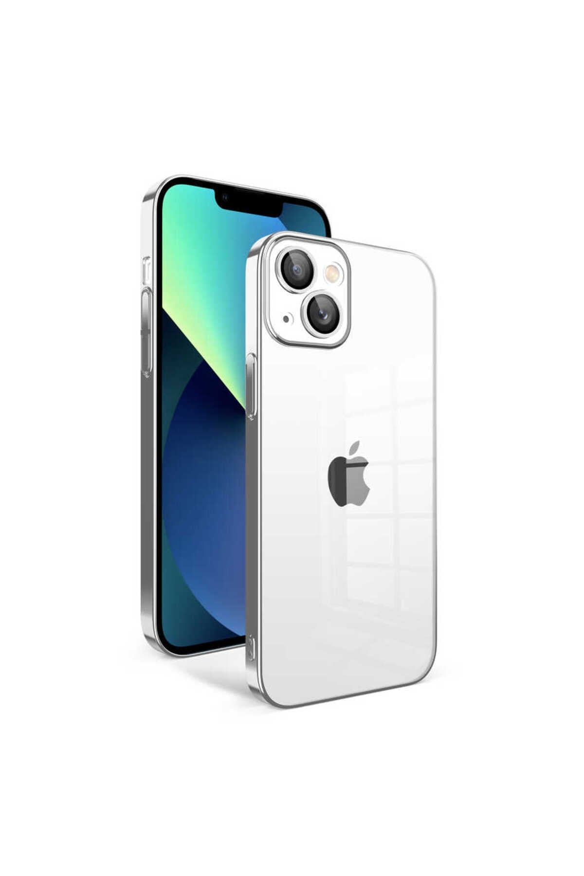 iPhone 13 Uyumlu Kamera Korumalı Renkli Çerçeveli NVTH Garaj Kılıf-Gümüş