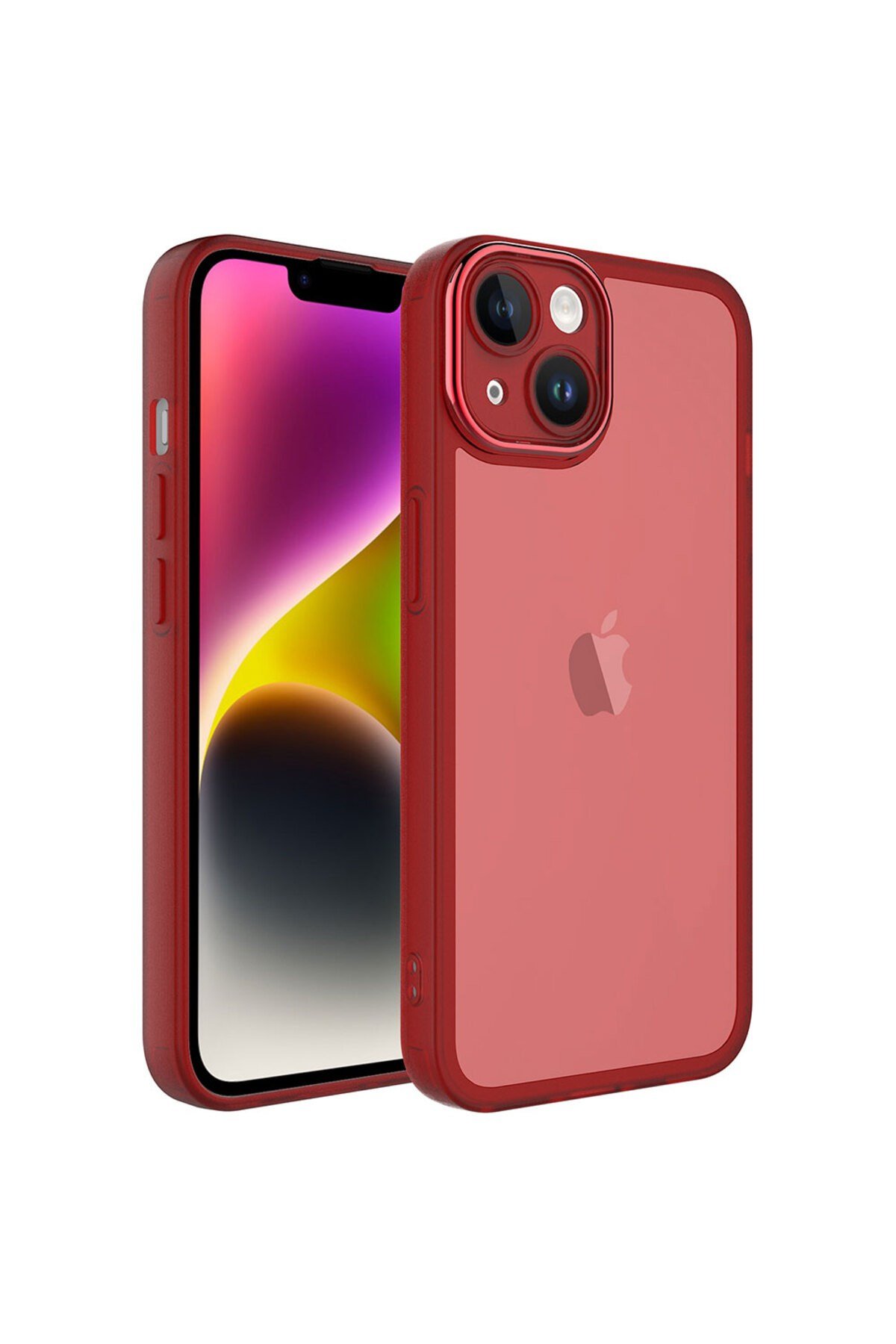 iPhone 13 Uyumlu Kamera Korumalı Transparan NVTH Post Kılıf-Kırmızı