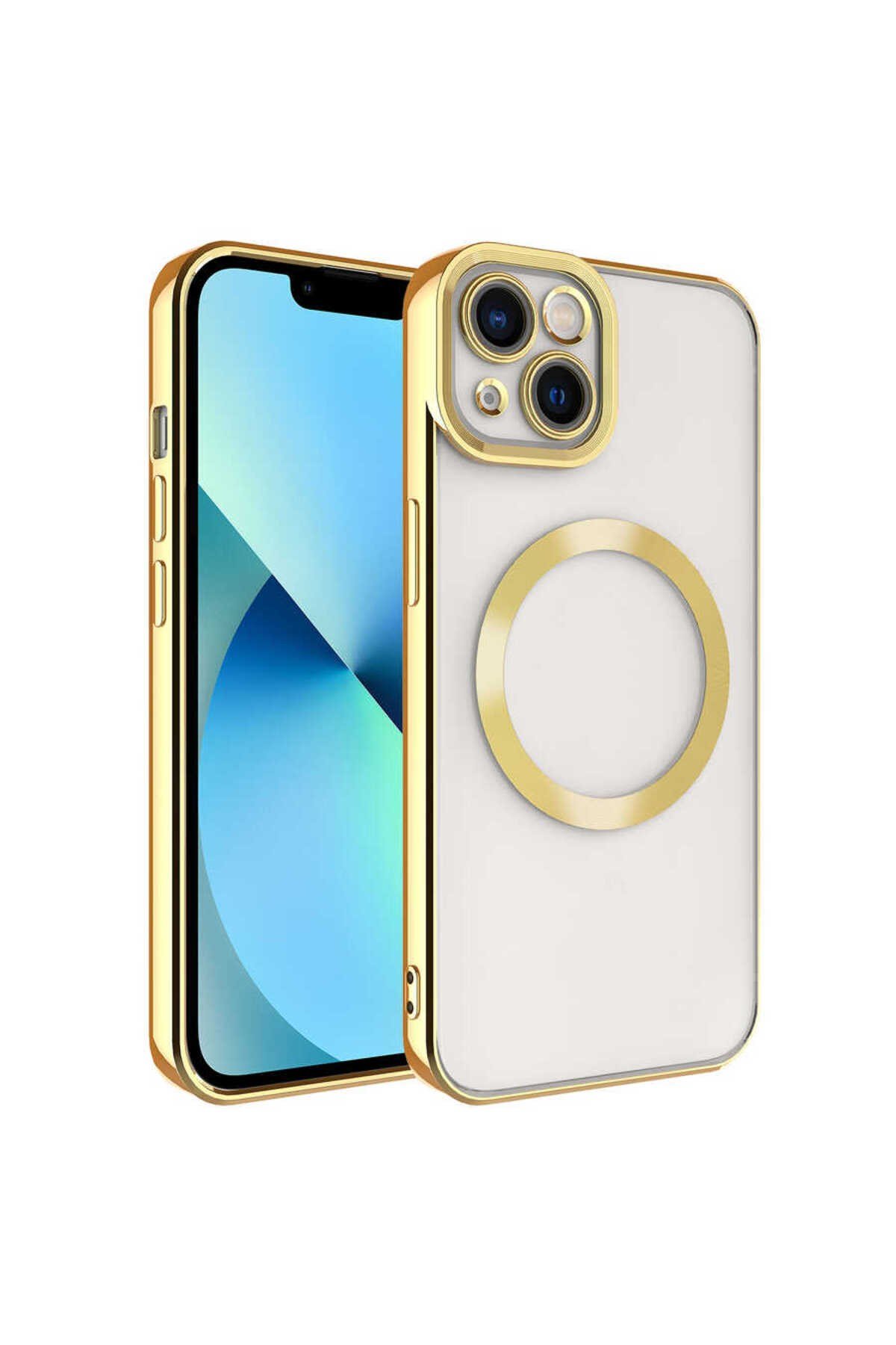 iPhone 13 Uyumlu Magsafe Wireless Şarj Özellikli NVTH Setro Silikon-Gold