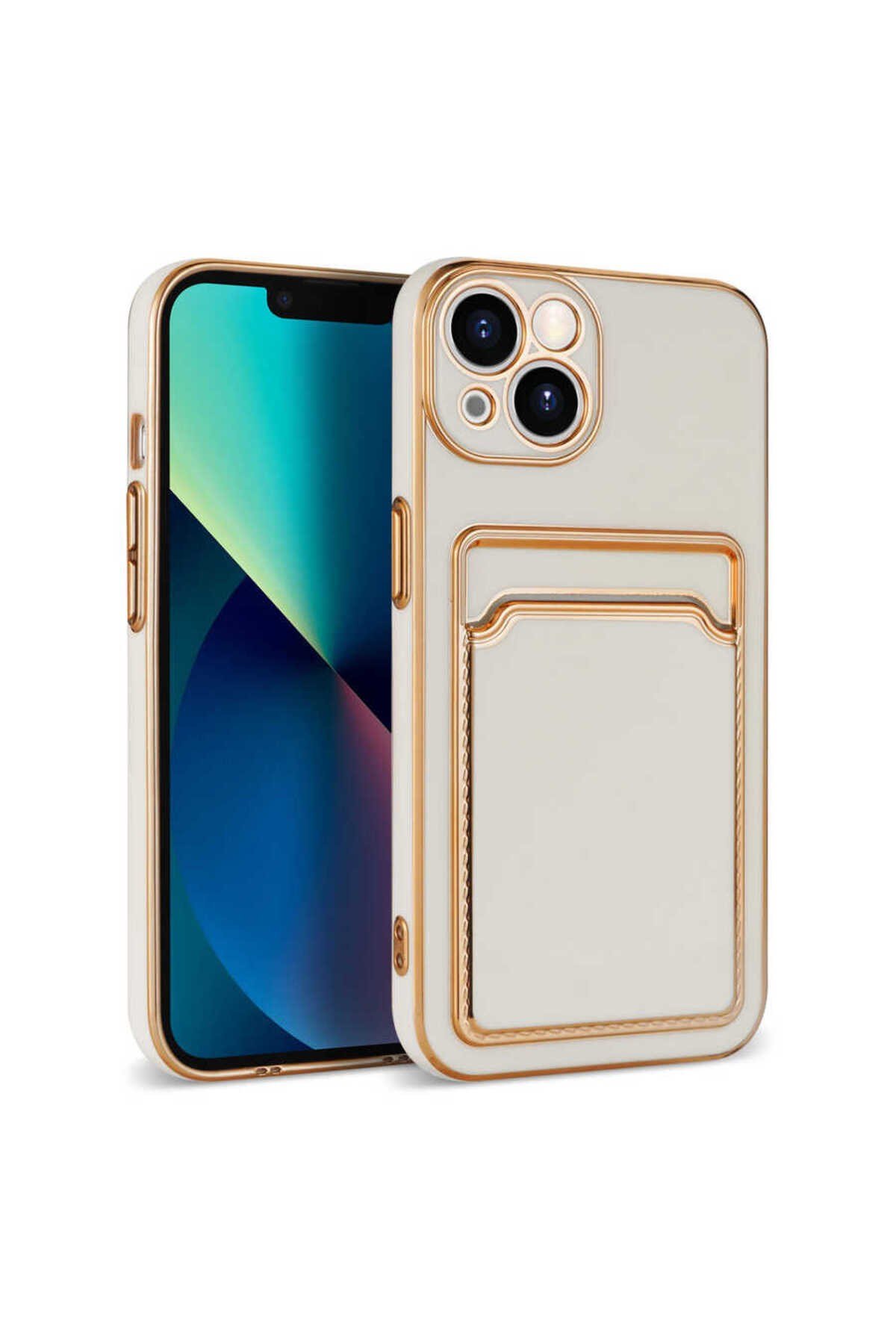 iPhone 13 Uyumlu NVTH Bark Kartlıklı Kılıf-Beyaz