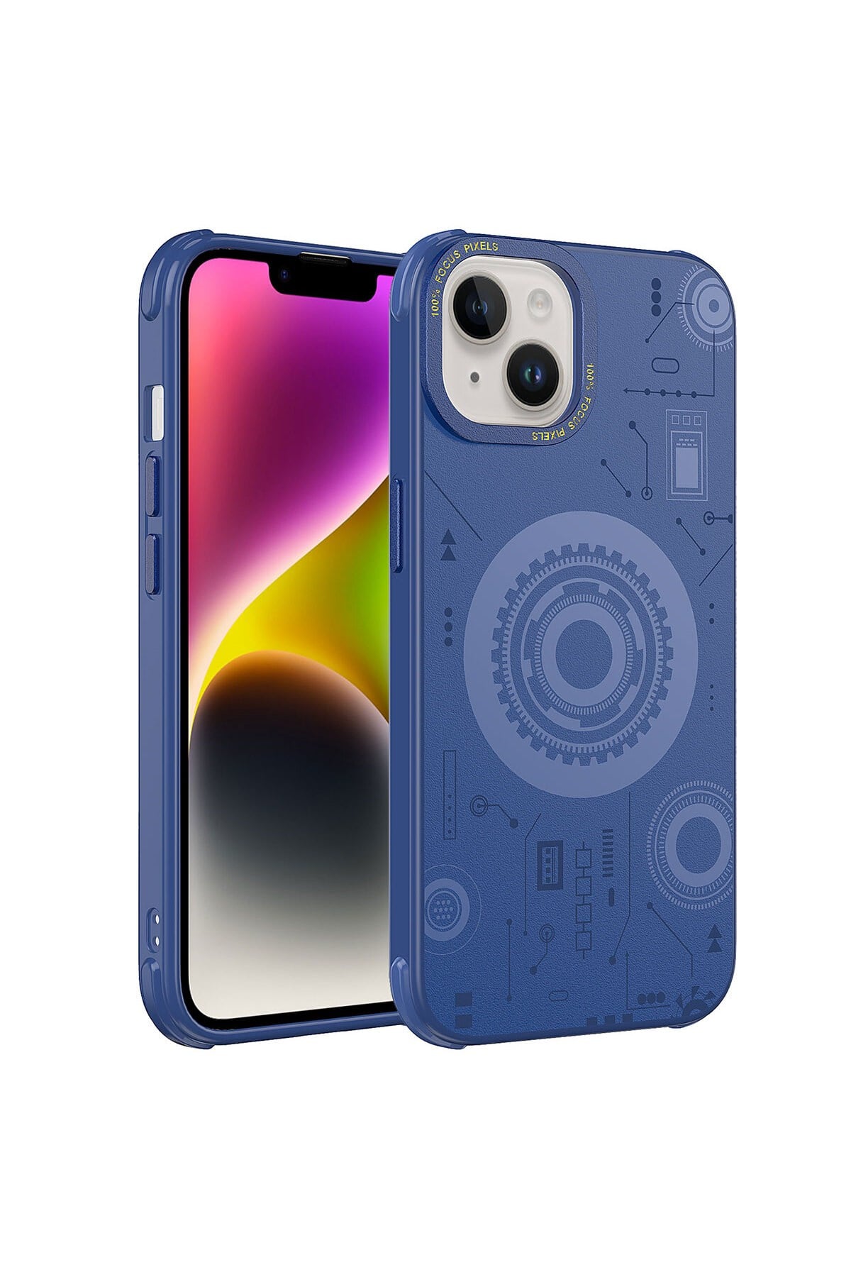 iPhone 13 Uyumlu NVTH Wireless Şarj Özellikli Desenli Hot Kılıf-Lacivert