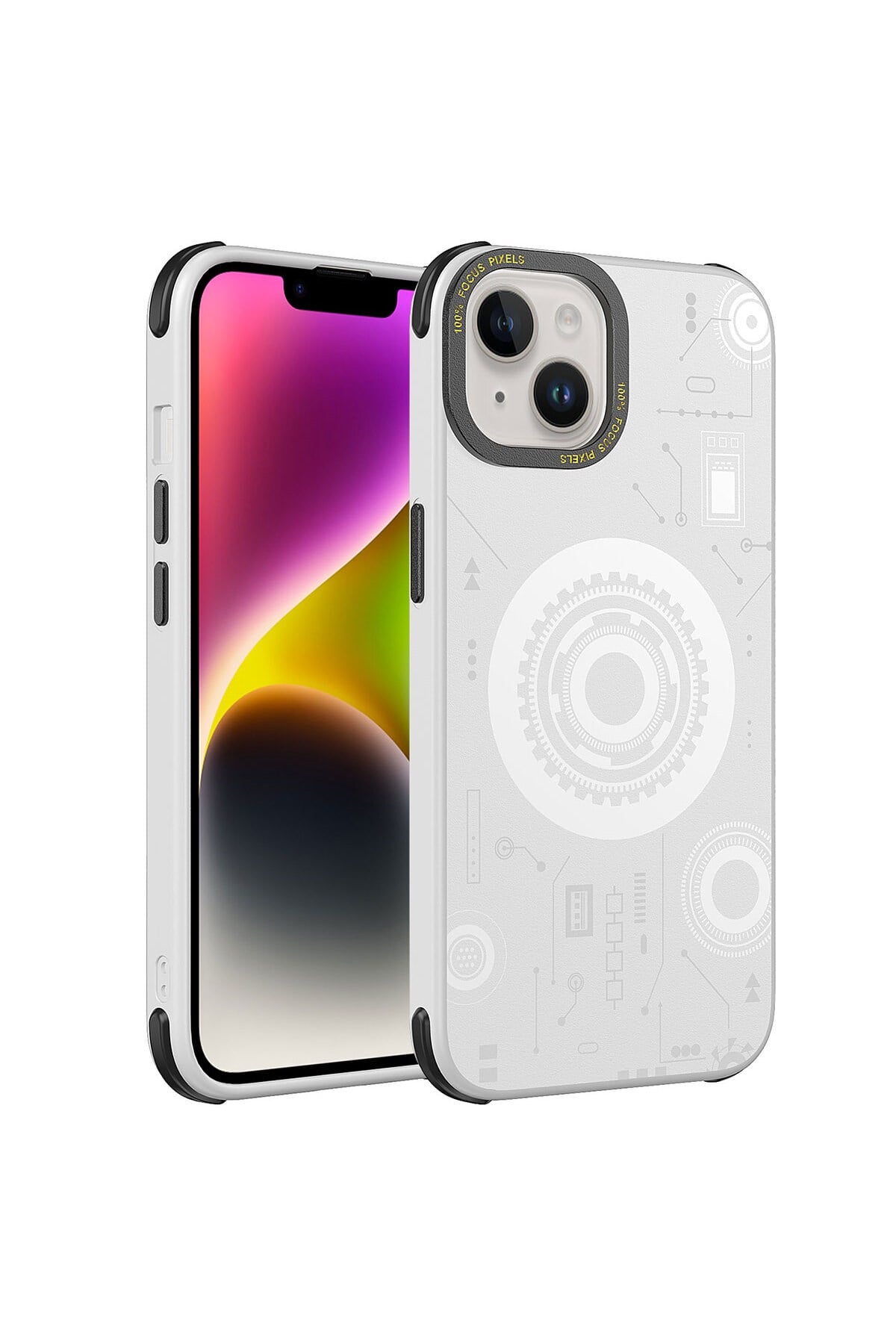 iPhone 13 Uyumlu NVTH Wireless Şarj Özellikli Desenli Hot Kılıf-Beyaz