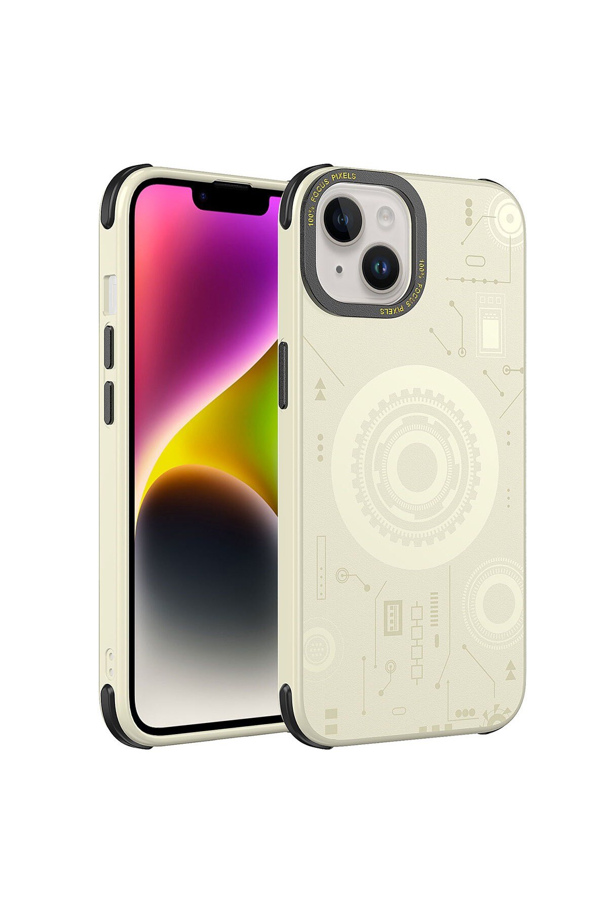 iPhone 13 Uyumlu NVTH Wireless Şarj Özellikli Desenli Hot Kılıf-Gold