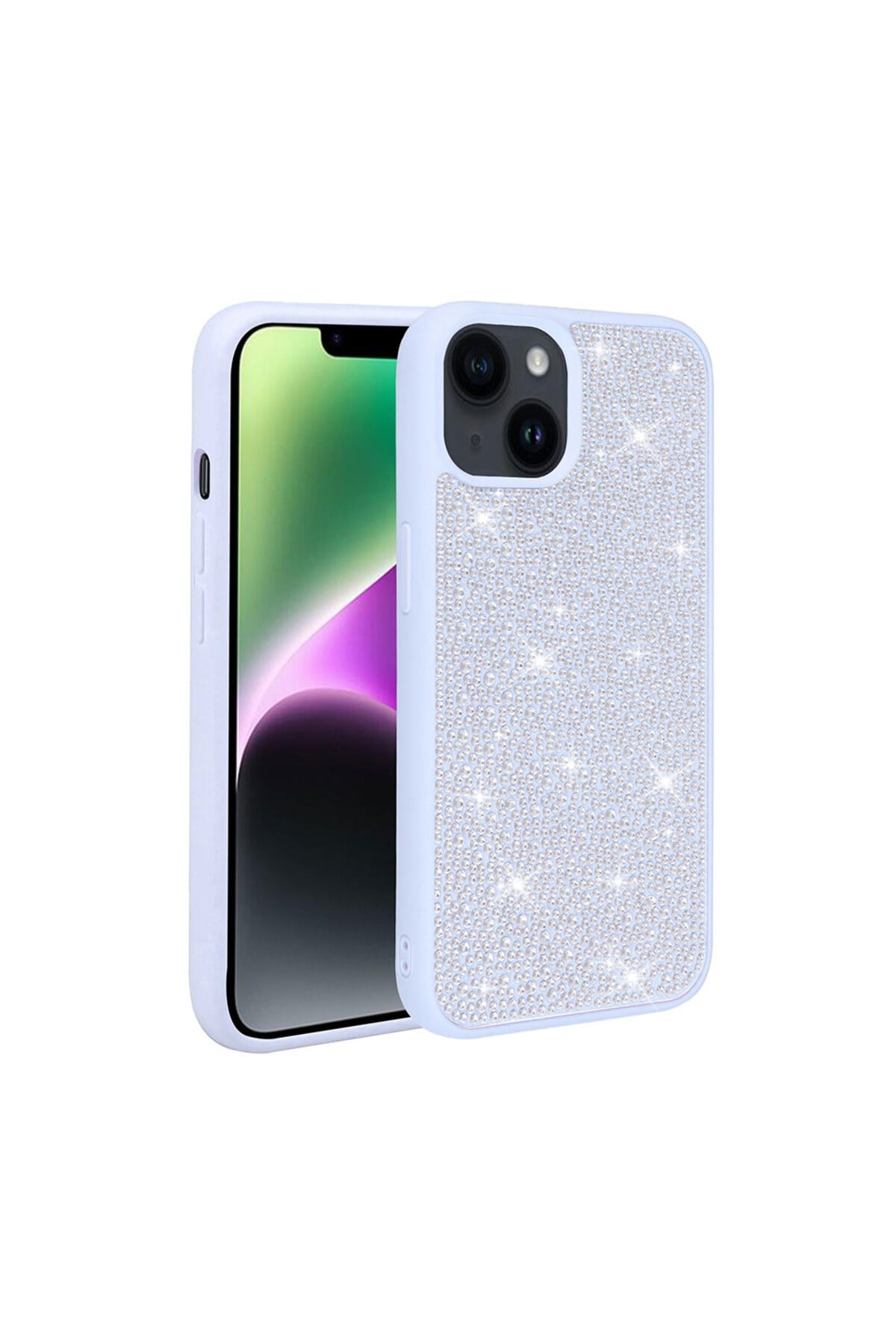iPhone 13 Uyumlu Parlak Taşlı Tasarım NVTH Ston Kılıf-Mavi Açık