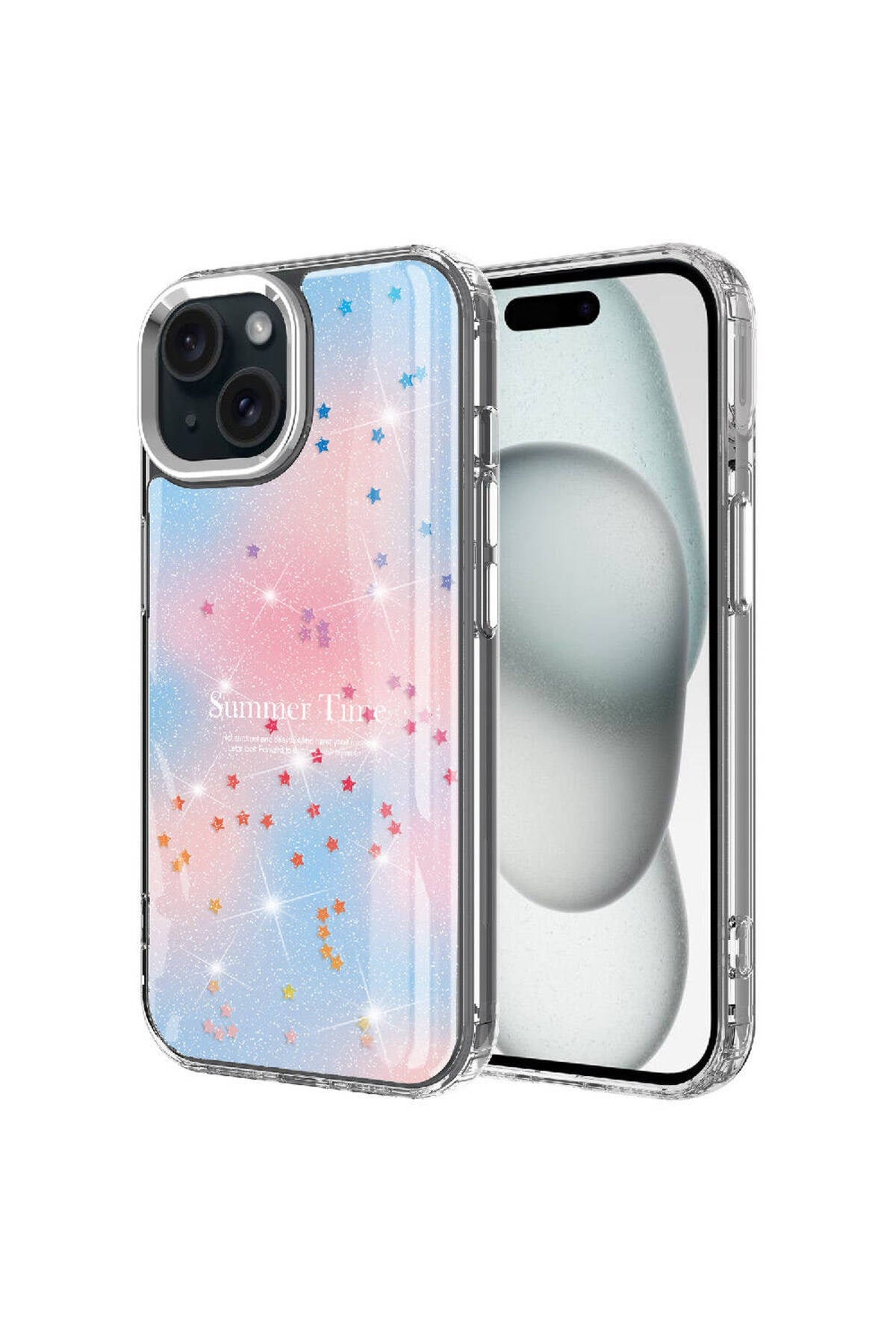 iPhone 13 Uyumlu Simli Desenli Parlak NVTH Task Kılıf-Mavi