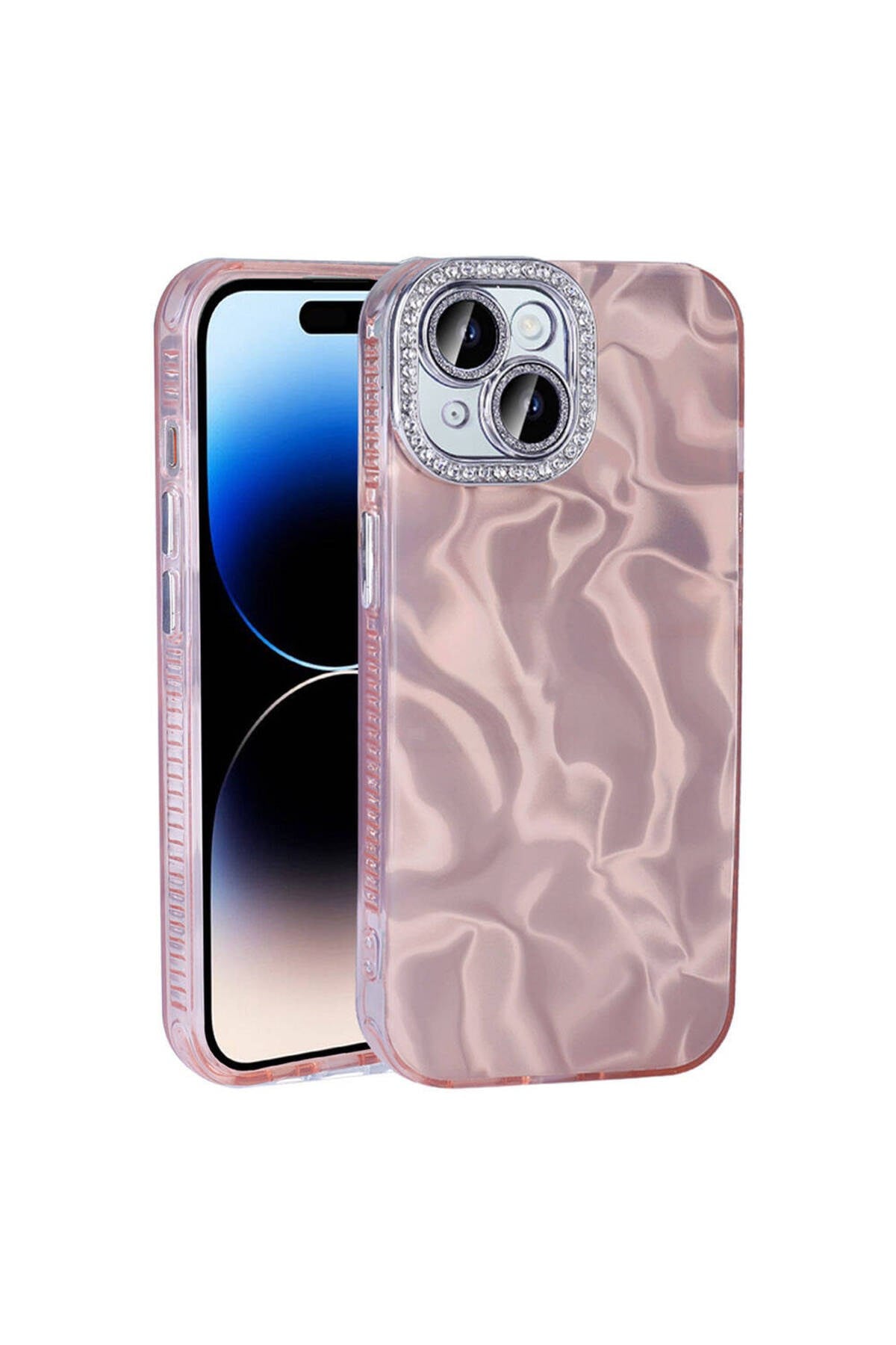 iPhone 14 Kılıf Airbagli Parlak Taş Detay Tasarımlı NVTH Esila Kapak - Pembe