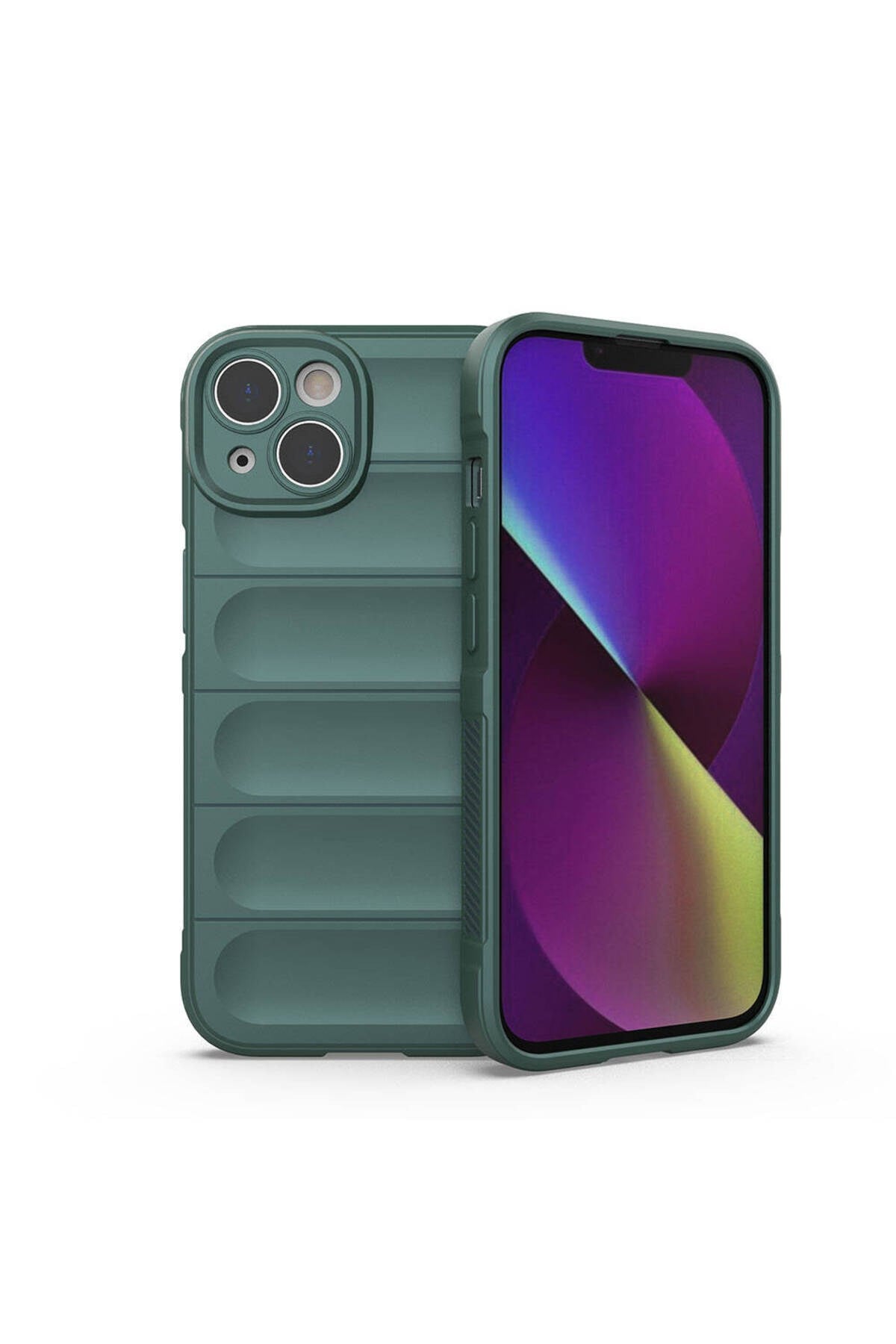 iPhone 14 Kılıf Esnek TPU Oyuklu Arka Yüzey Tasarımlı NVTH Etnik Silikon Kapak - Koyu Yeşil