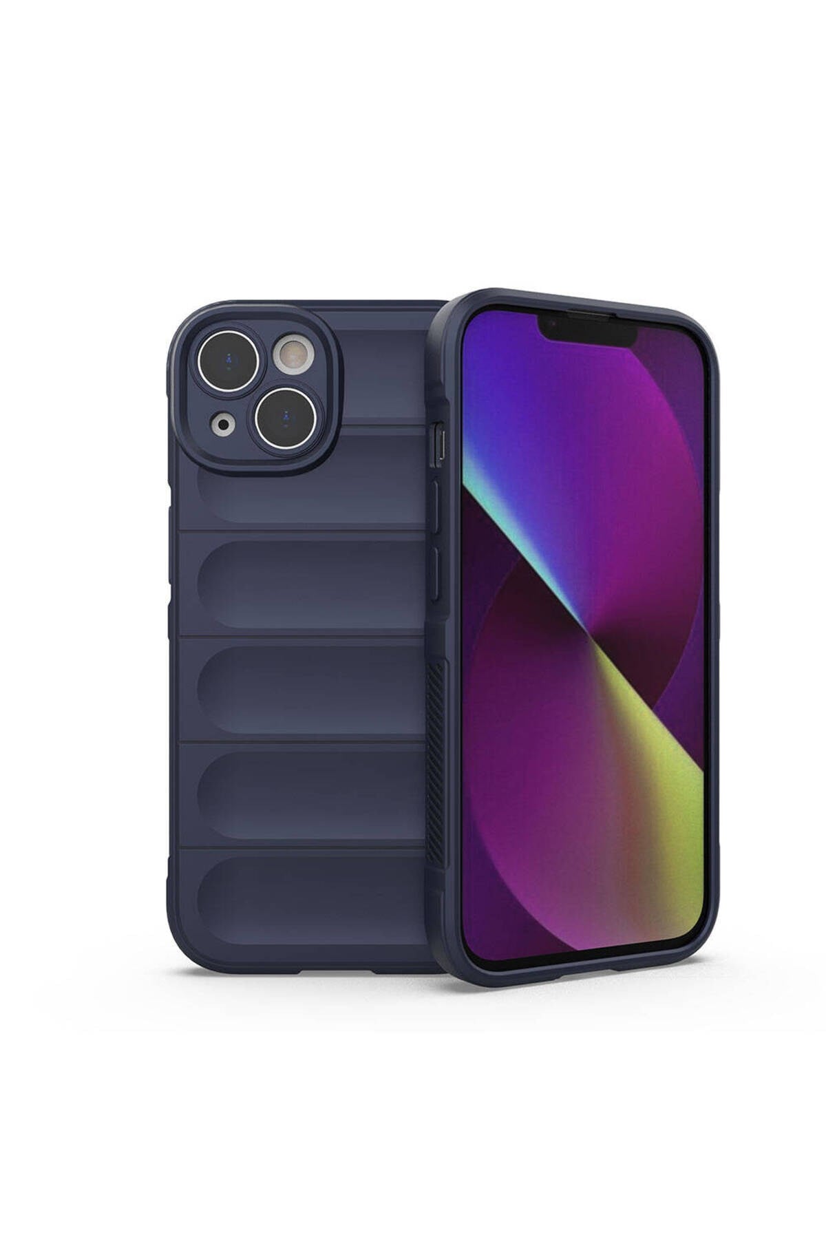 iPhone 14 Kılıf Esnek TPU Oyuklu Arka Yüzey Tasarımlı NVTH Etnik Silikon Kapak - Lacivert
