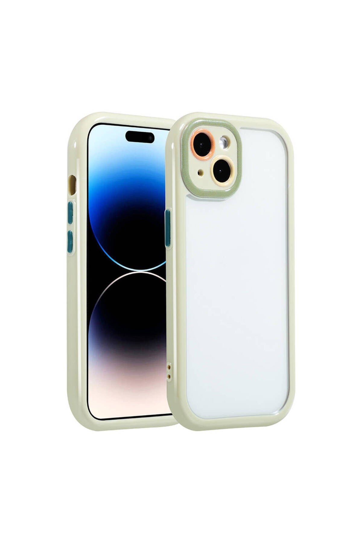 iPhone 14 Kılıf Kamera Korumalı Renkli Kenar ve Çerçeve Tasarımlı NVTH Vitamin Kapak-Yeşil