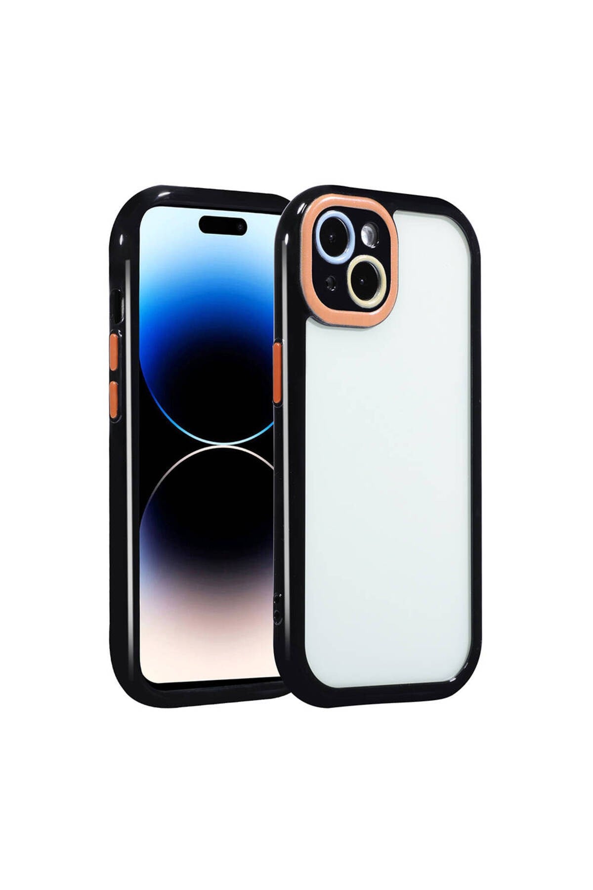 iPhone 14 Kılıf Kamera Korumalı Renkli Kenar ve Çerçeve Tasarımlı NVTH Vitamin Kapak-Siyah