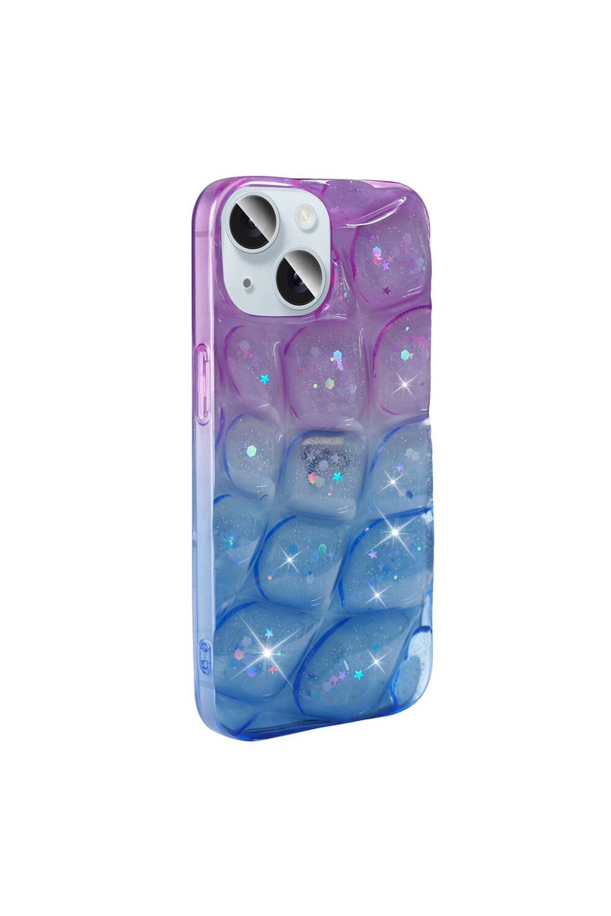 iPhone 14 Kılıf Simli 3D Desenli NVTH Hacar Kapak - Mor-Mavi