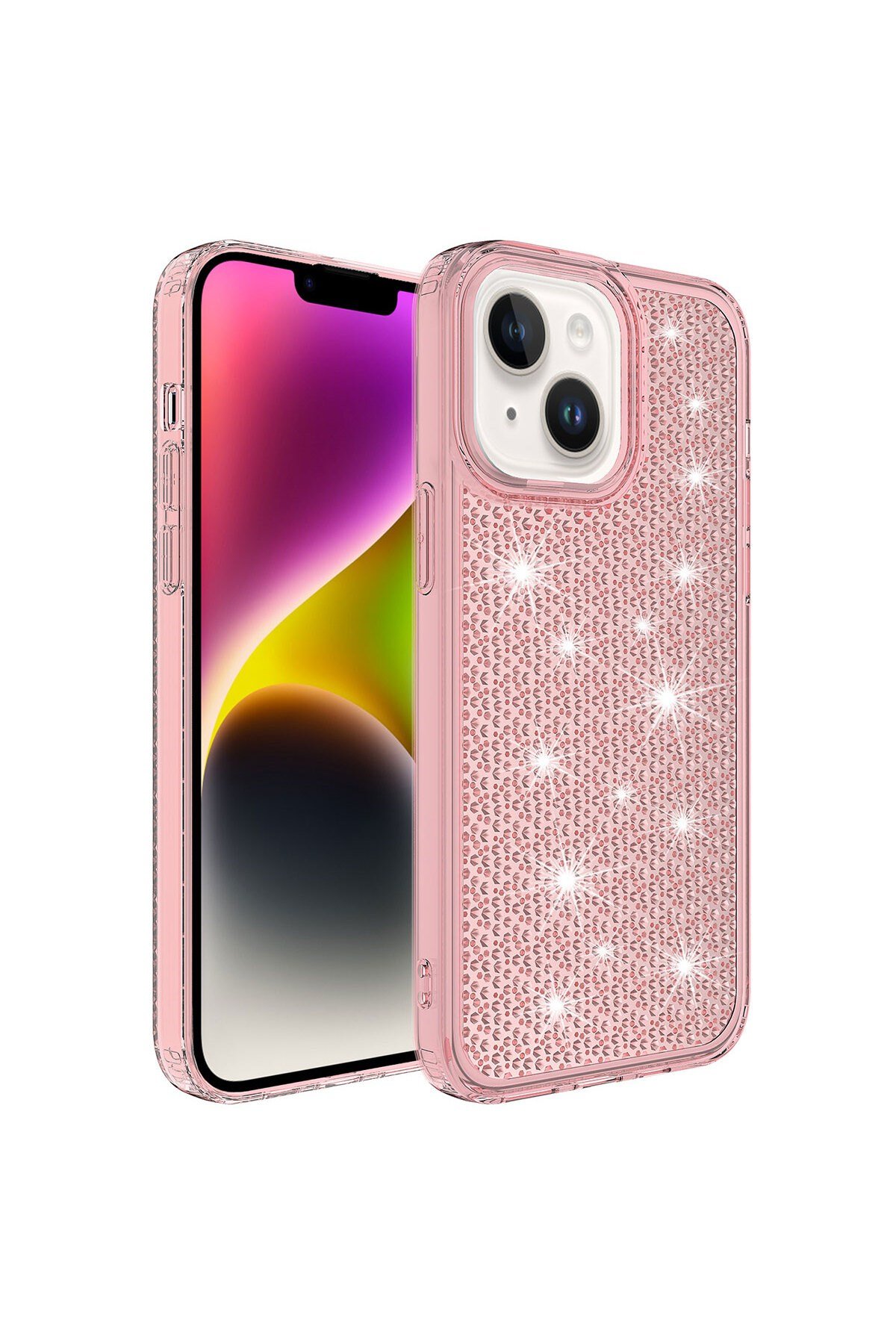 iPhone 14 Plus Uyumlu AiHTTgli Parlak Tasarımlı NVTH Snow Kılıf-Pembe